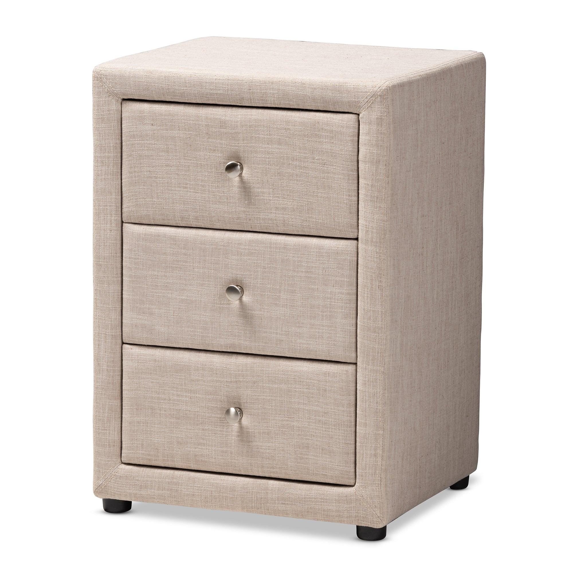 Tessa Modern and Contemporary Fabric Upholstered 3-Drawer Nightstand