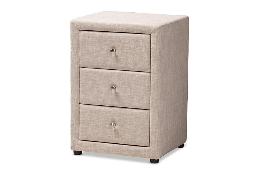 Tessa Modern and Contemporary Fabric Upholstered 3-Drawer Nightstand