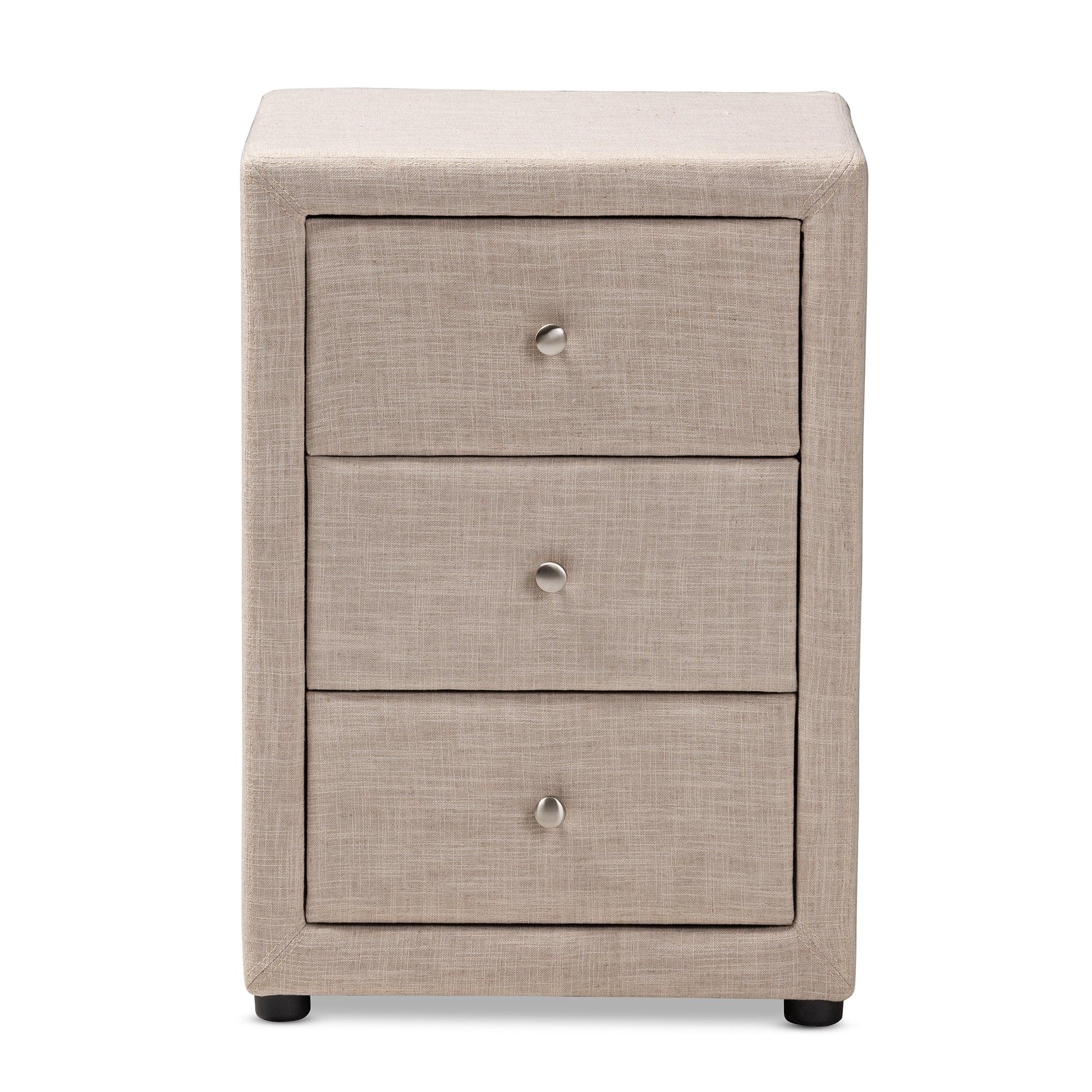 Tessa Modern and Contemporary Fabric Upholstered 3-Drawer Nightstand