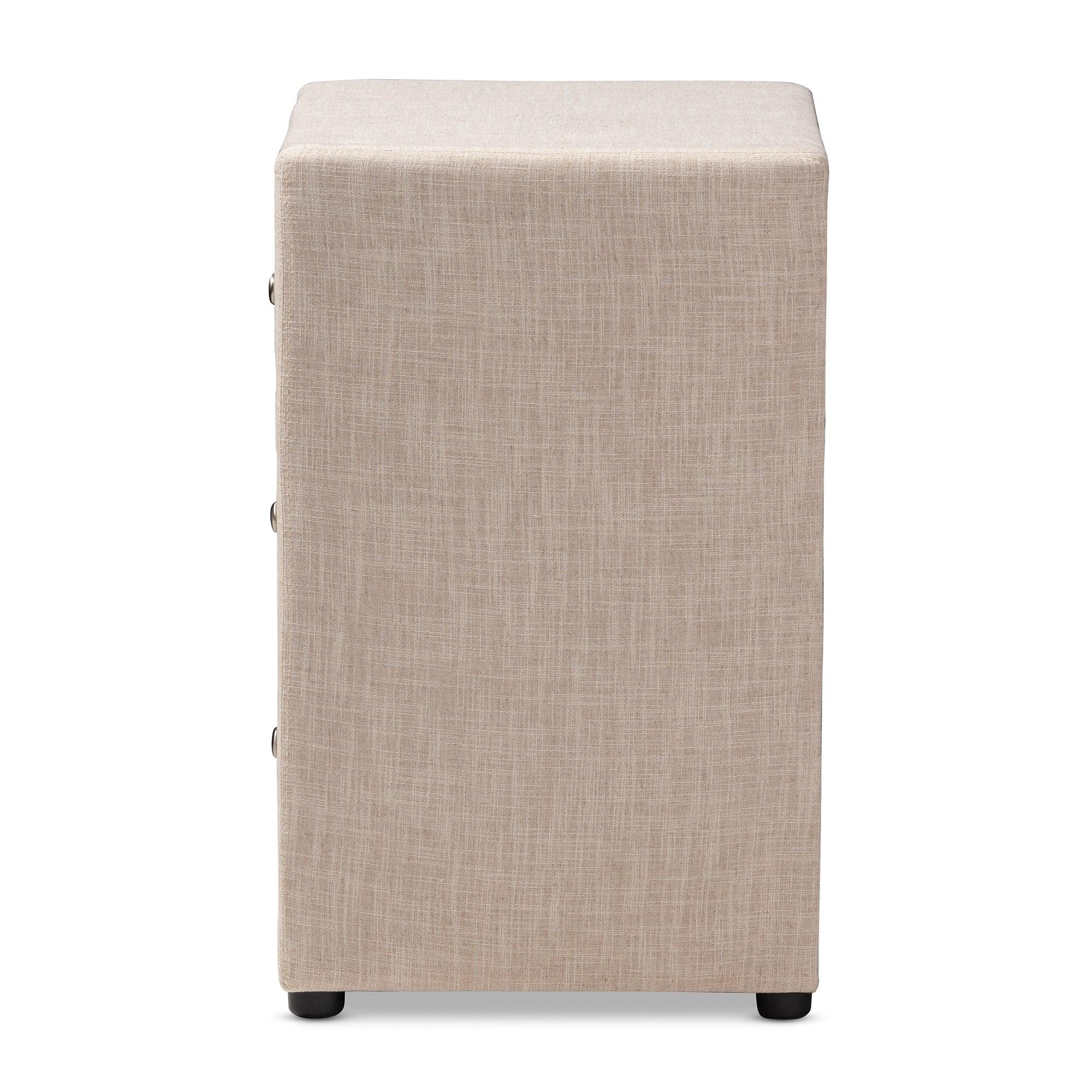 Tessa Modern and Contemporary Fabric Upholstered 3-Drawer Nightstand