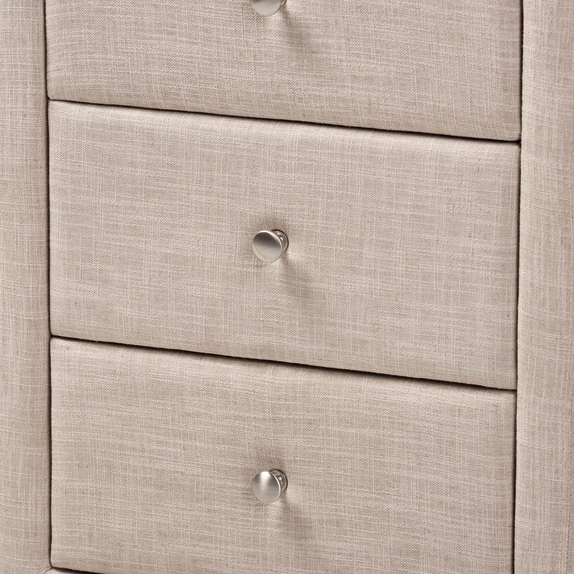 Tessa Modern and Contemporary Fabric Upholstered 3-Drawer Nightstand