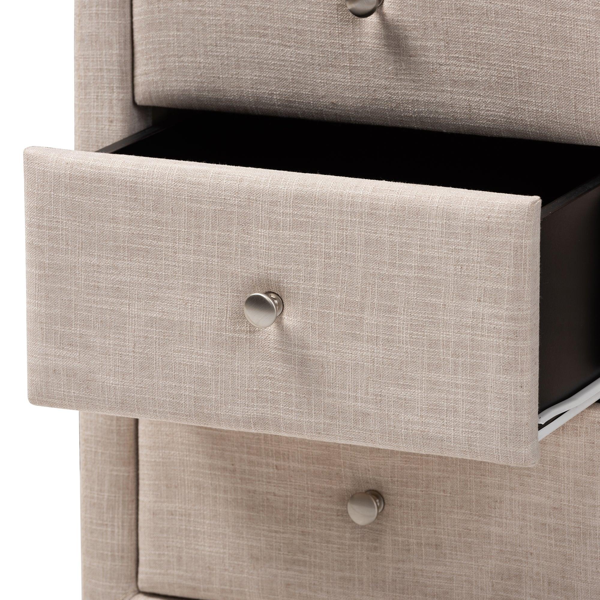 Tessa Modern and Contemporary Fabric Upholstered 3-Drawer Nightstand