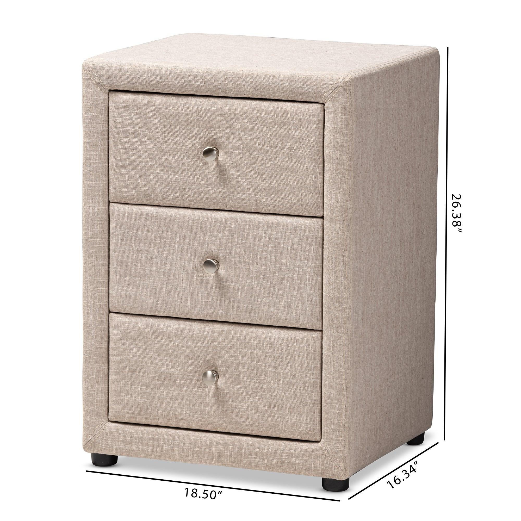 Tessa Modern and Contemporary Fabric Upholstered 3-Drawer Nightstand