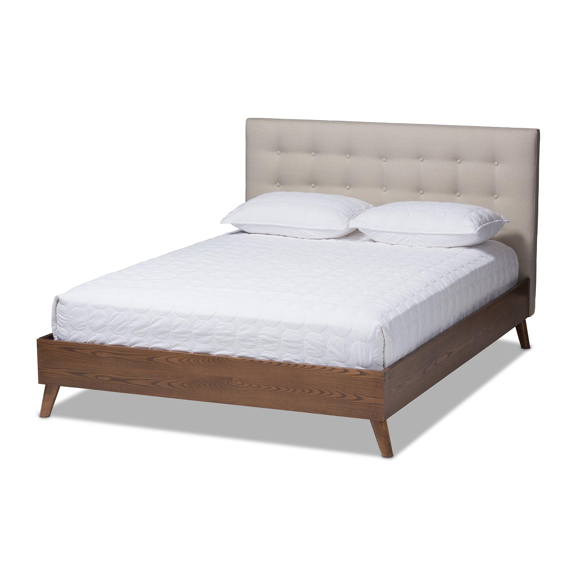 Alinia Mid-century Retro Modern Light Fabric Upholstered Wood Platform Bed