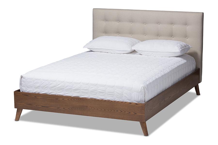 Alinia Mid-century Retro Modern Light Fabric Upholstered Wood Platform Bed