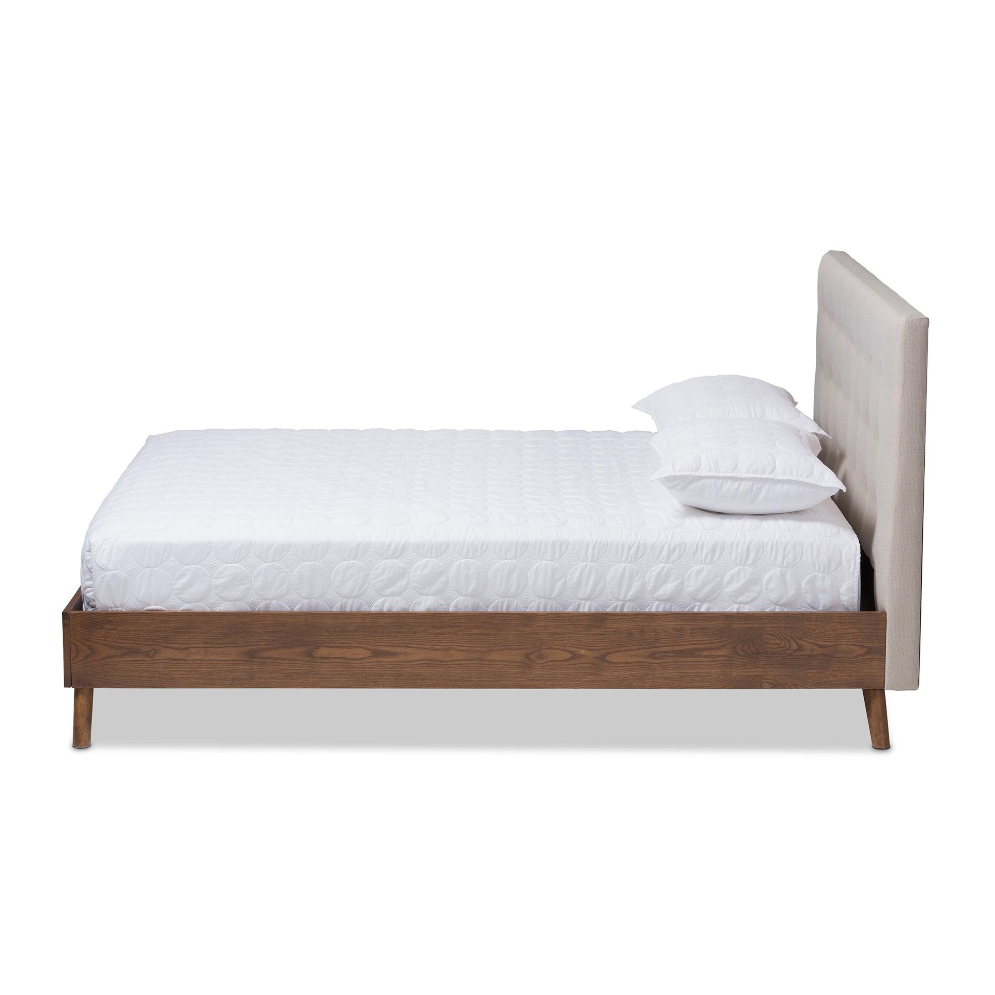 Alinia Mid-century Retro Modern Light Fabric Upholstered Wood Platform Bed