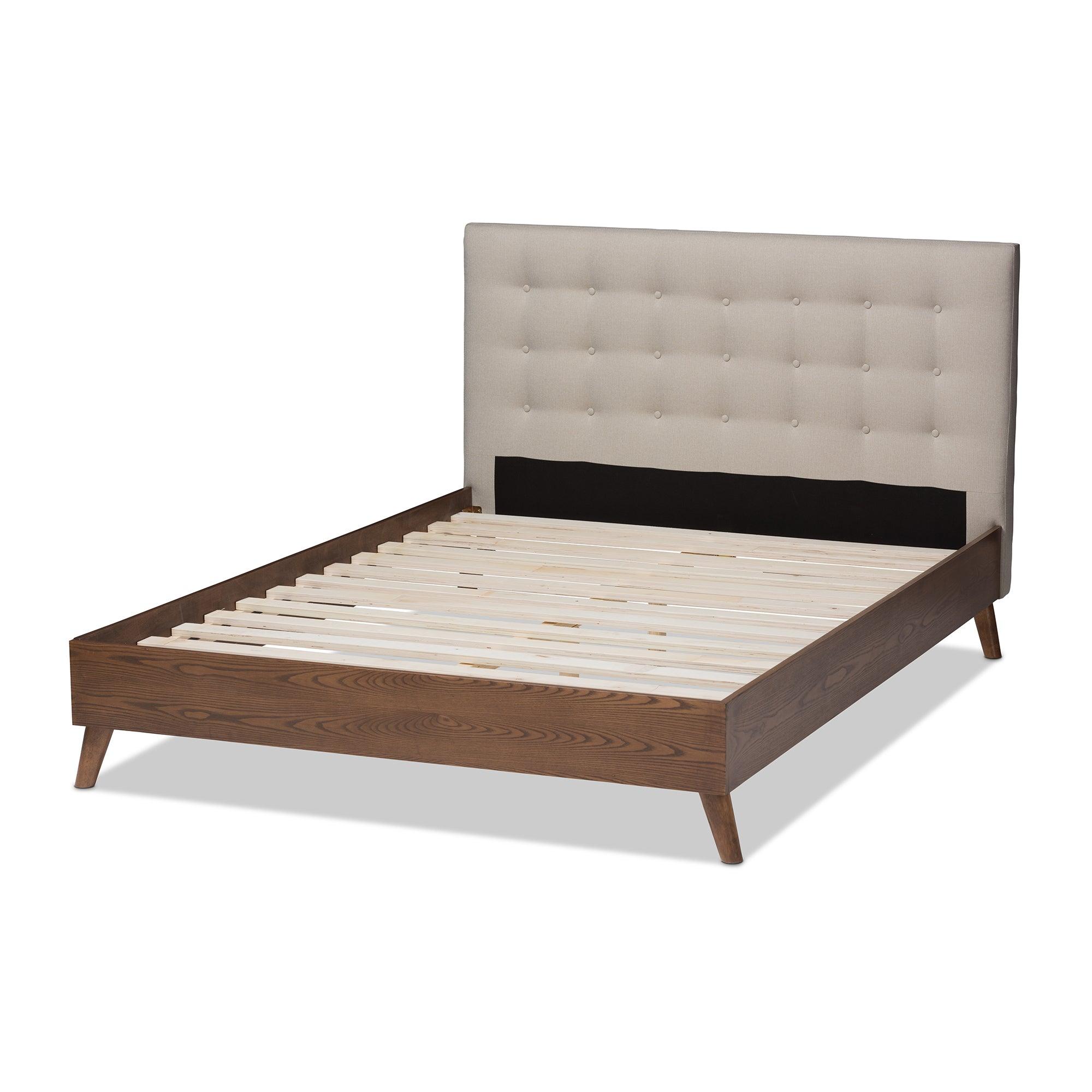 Alinia Mid-century Retro Modern Light Fabric Upholstered Wood Platform Bed