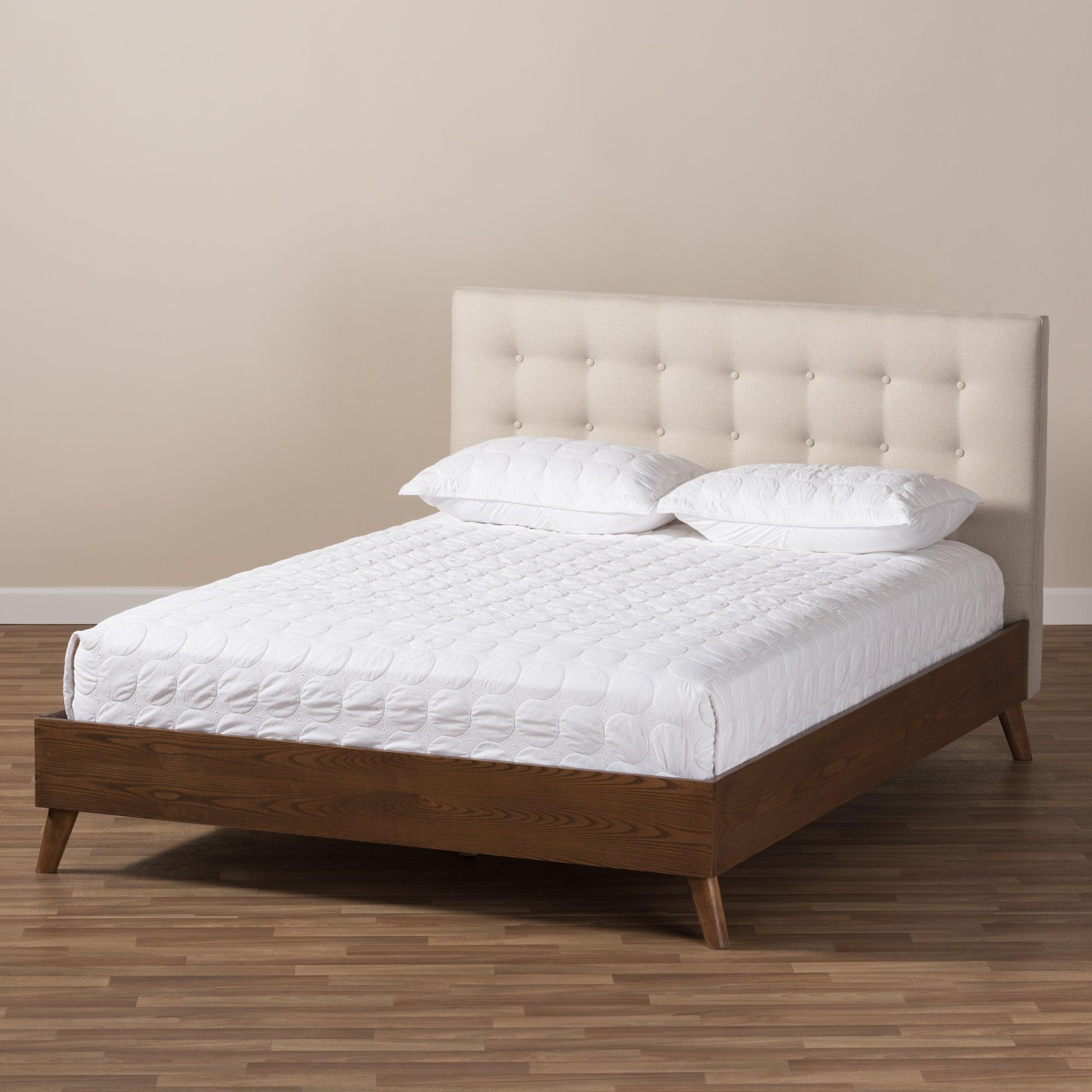 Alinia Mid-century Retro Modern Light Fabric Upholstered Wood Platform Bed