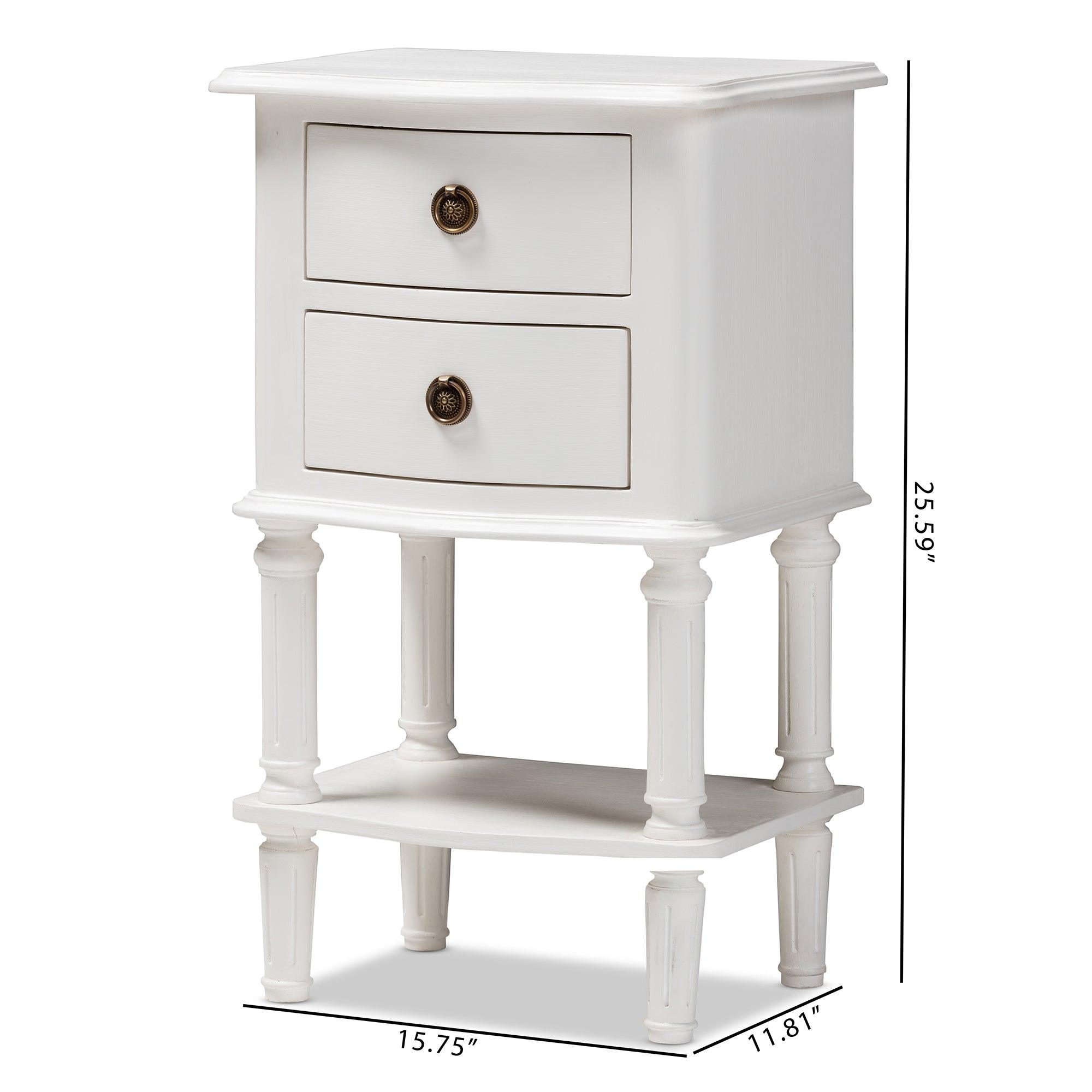 Audrey Country Cottage Farmhouse Finished 2-Drawer Nightstand