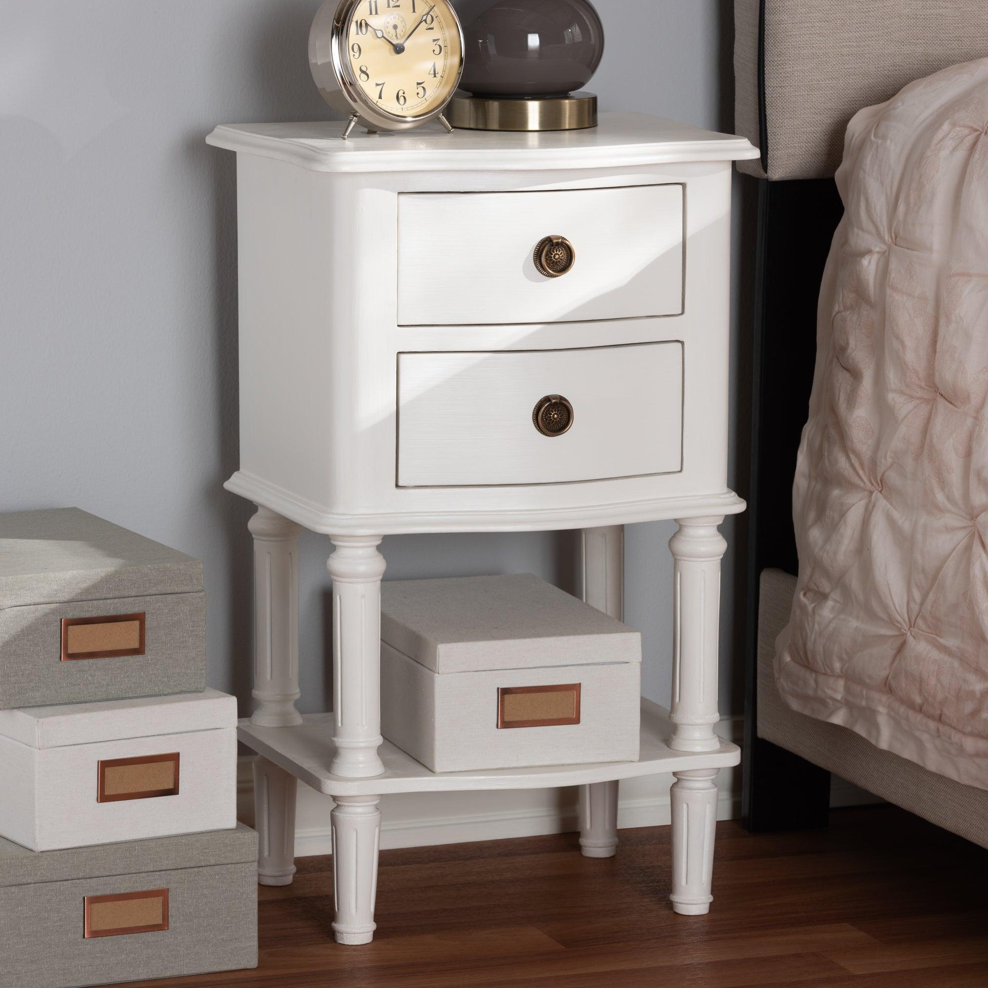 Audrey Country Cottage Farmhouse Finished 2-Drawer Nightstand