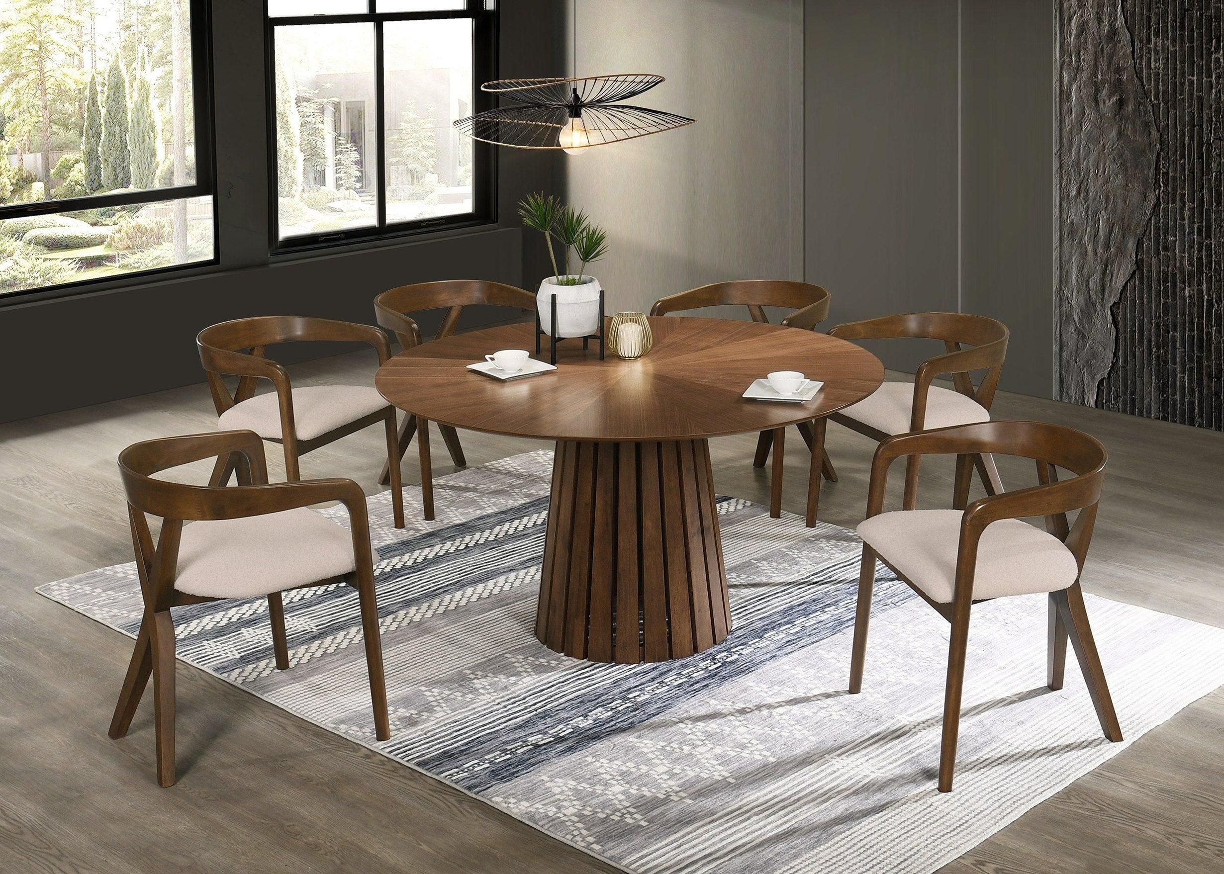 Modrest Weiss MidCentury Modern Round Dining Table 6 Chair Set