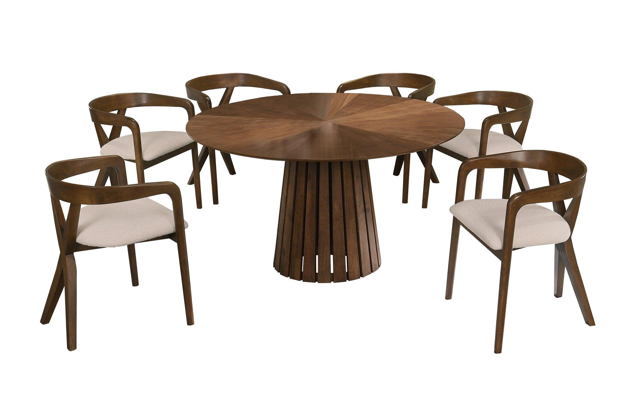 Modrest Weiss MidCentury Modern Round Dining Table 6 Chair Set