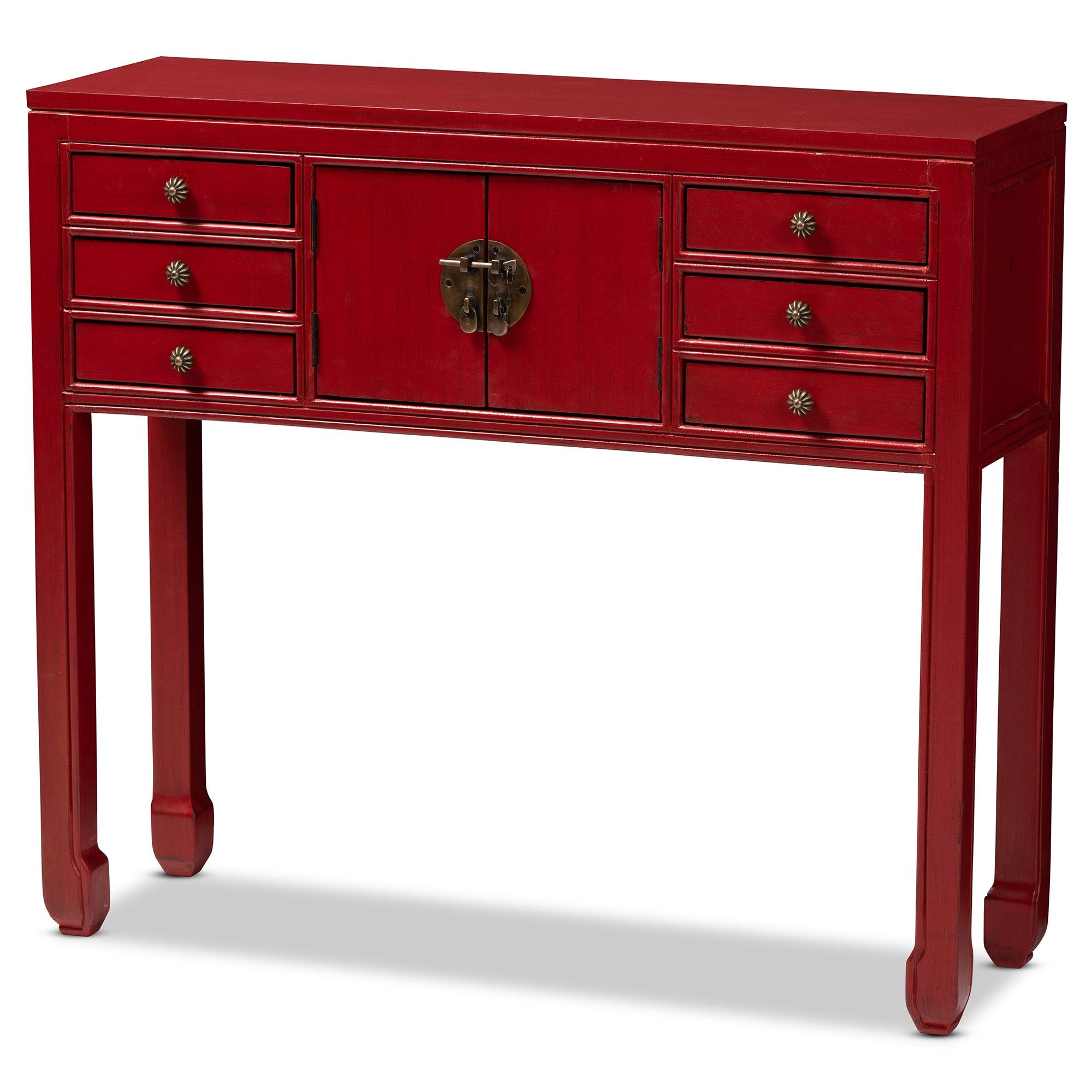 Melodie Classic and Antique Finished Wood Bronze Finished Accents 6-Drawer Console Table