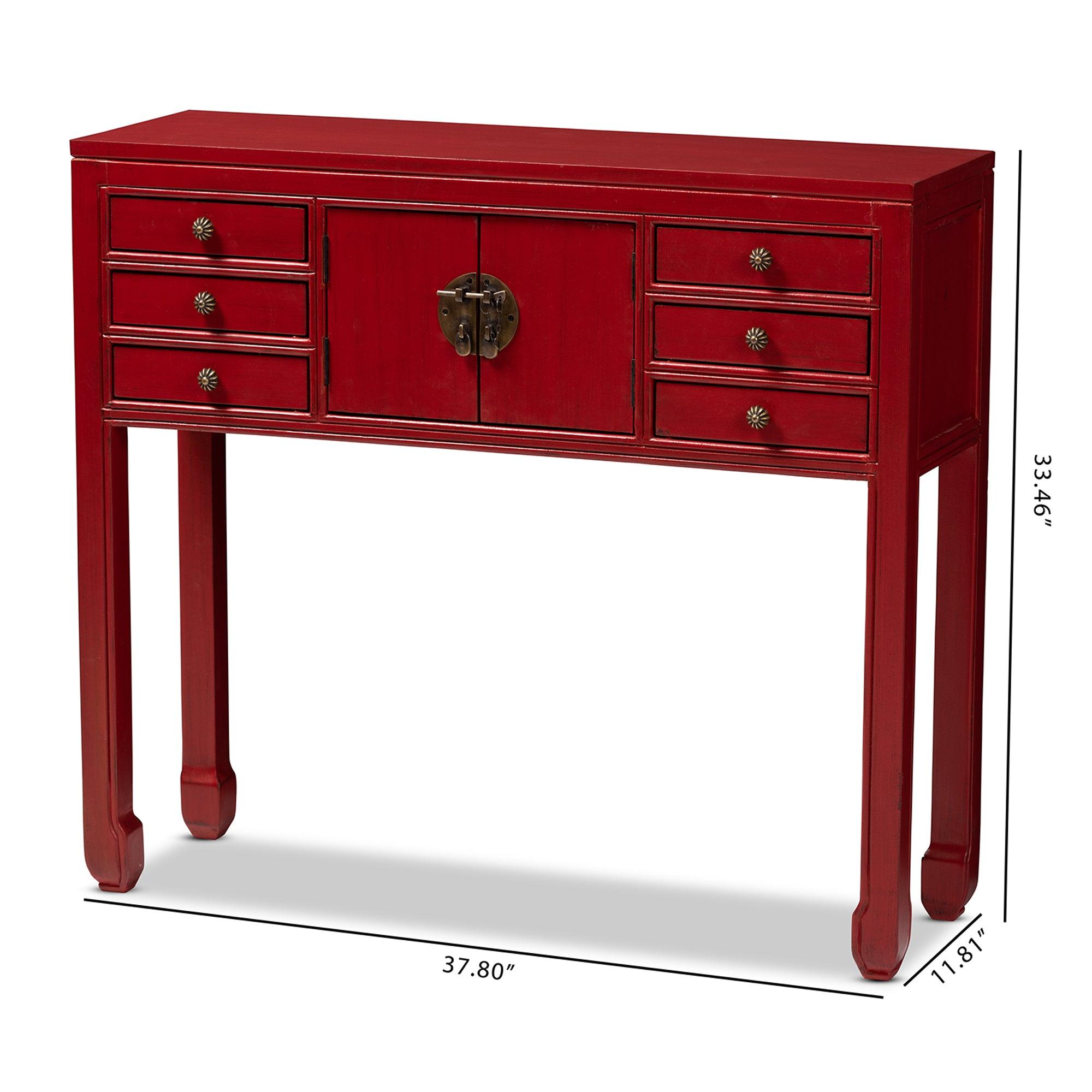 Melodie Classic and Antique Finished Wood Bronze Finished Accents 6-Drawer Console Table