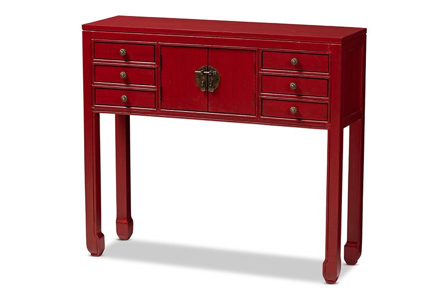 Melodie Classic and Antique Finished Wood Bronze Finished Accents 6-Drawer Console Table