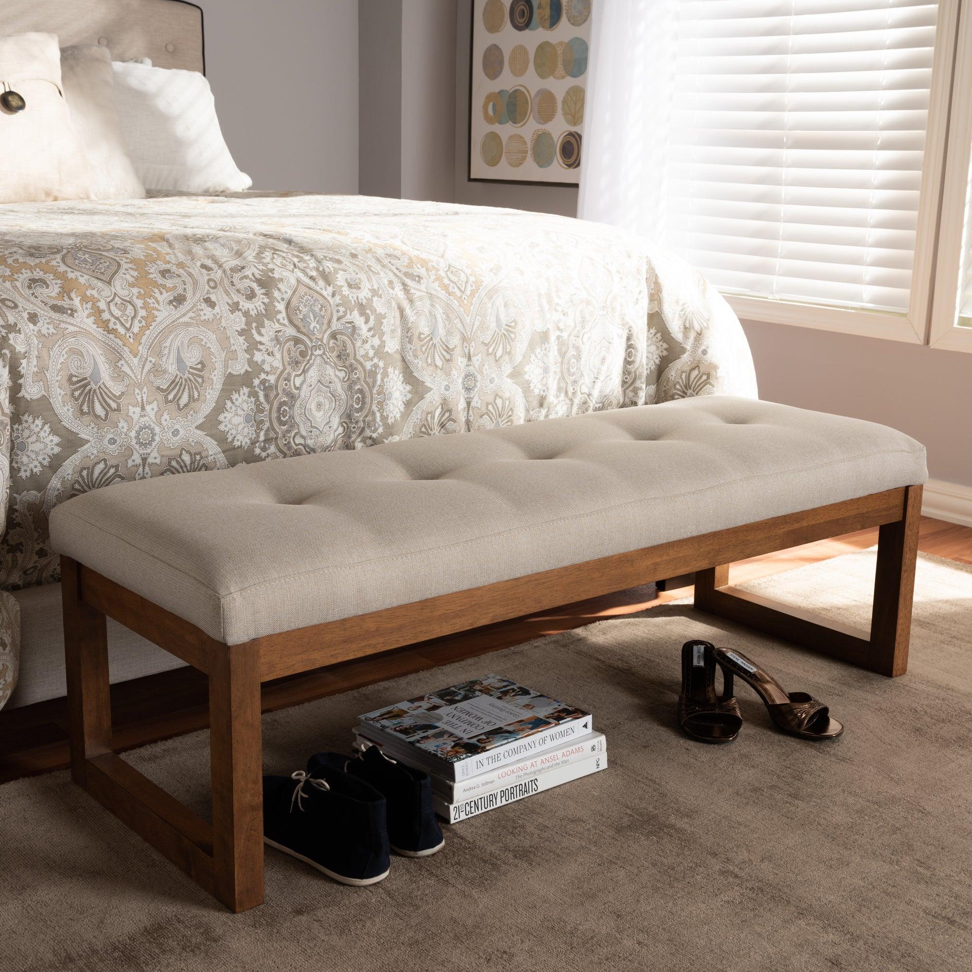 Caramay Modern and Contemporary Light Fabric Upholstered Finished Wood Bench