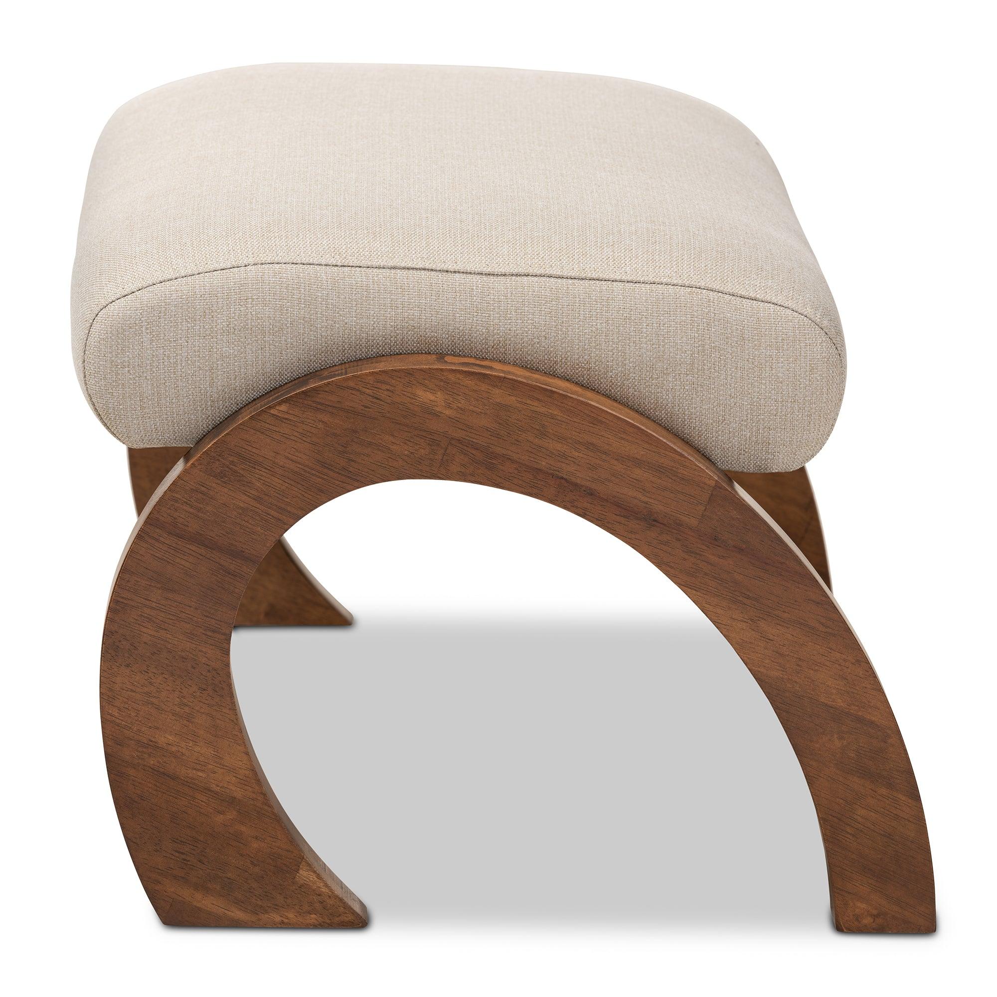 Sandrine Modern and Contemporary Light Fabric Upholstered Finished Wood Ottoman