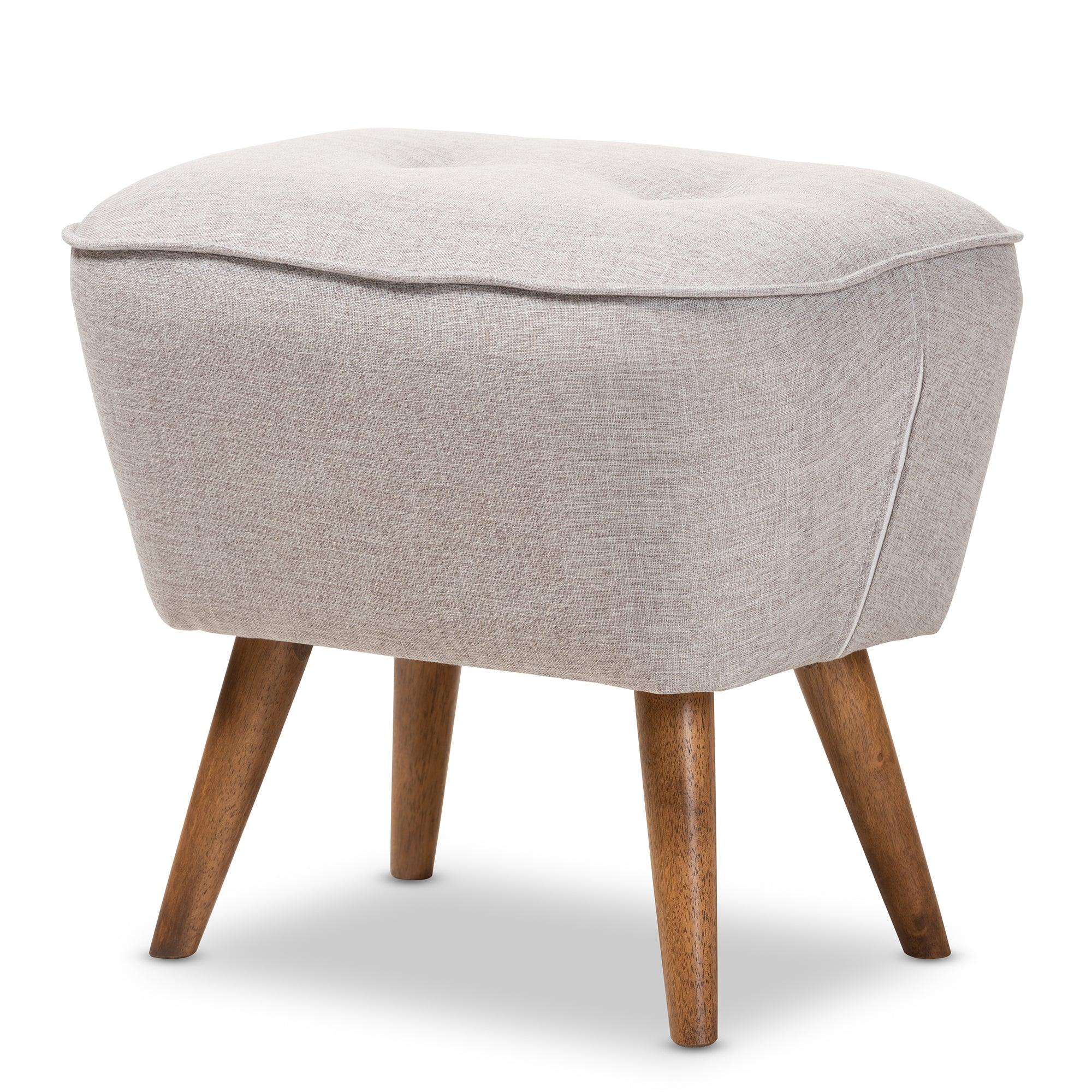 Petronelle Mid-Century Modern ish Fabric Upholstered Finished Wood Ottoman