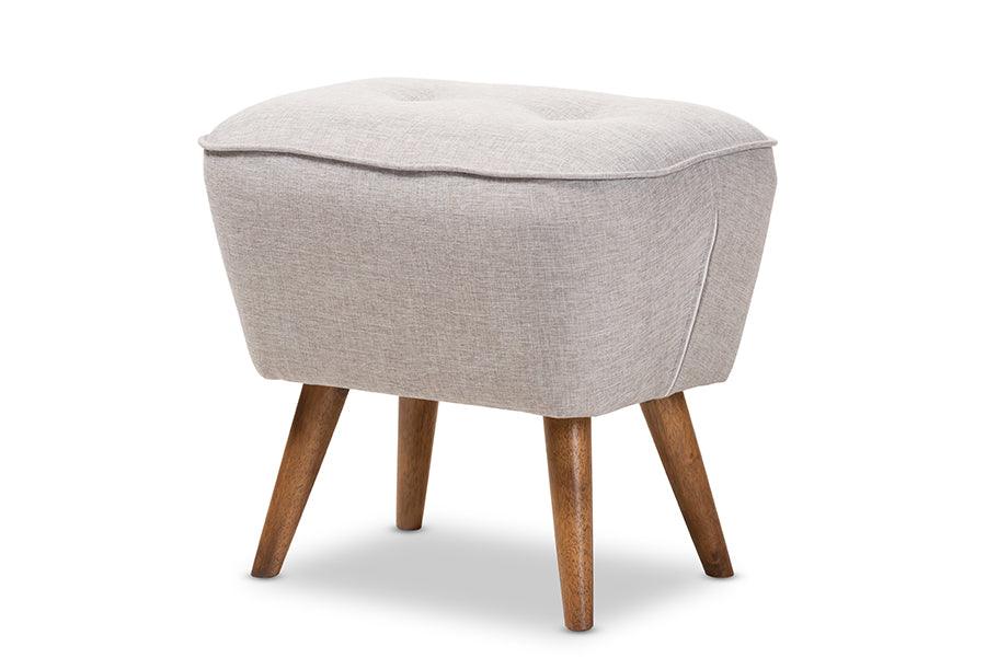 Petronelle Mid-Century Modern ish Fabric Upholstered Finished Wood Ottoman