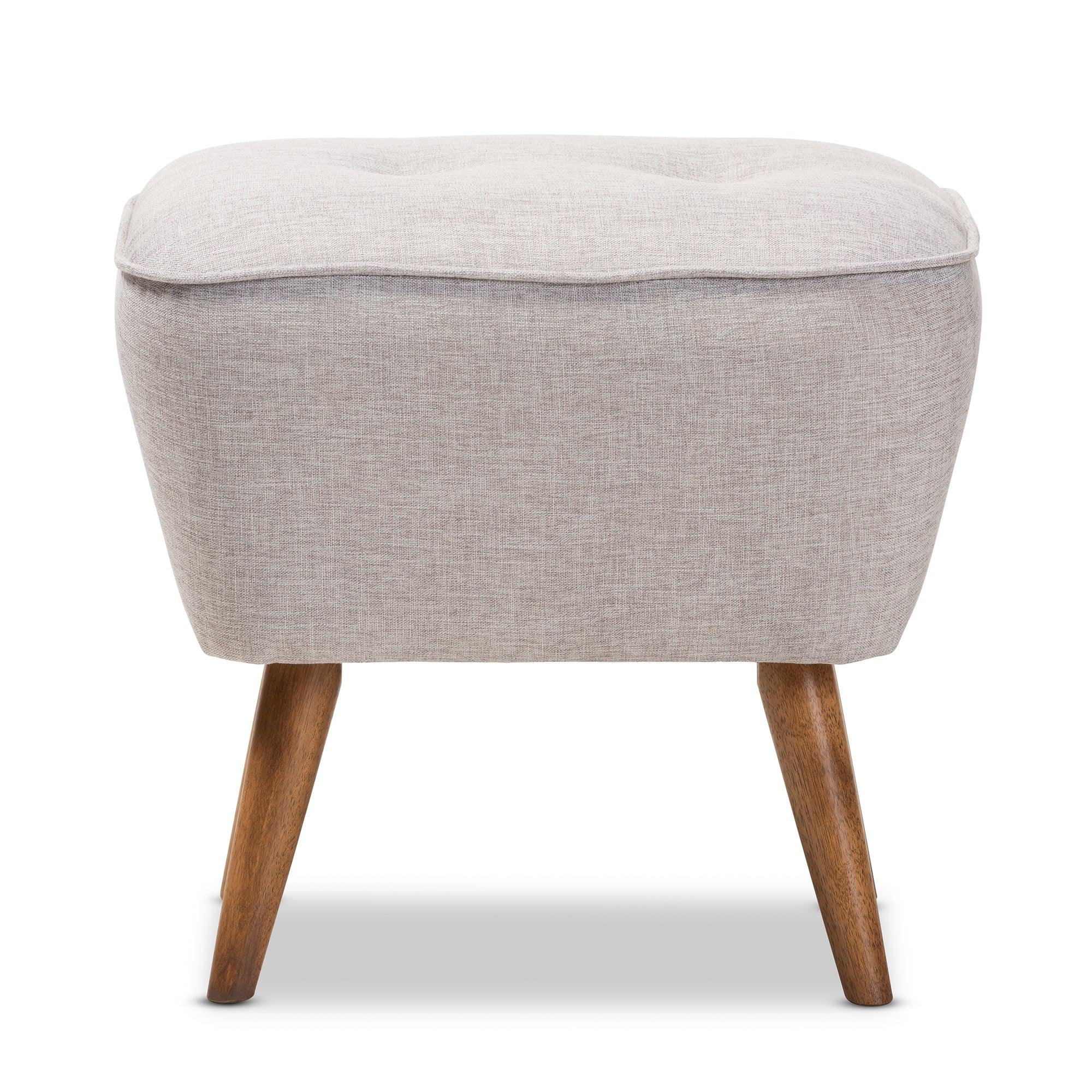 Petronelle Mid-Century Modern ish Fabric Upholstered Finished Wood Ottoman