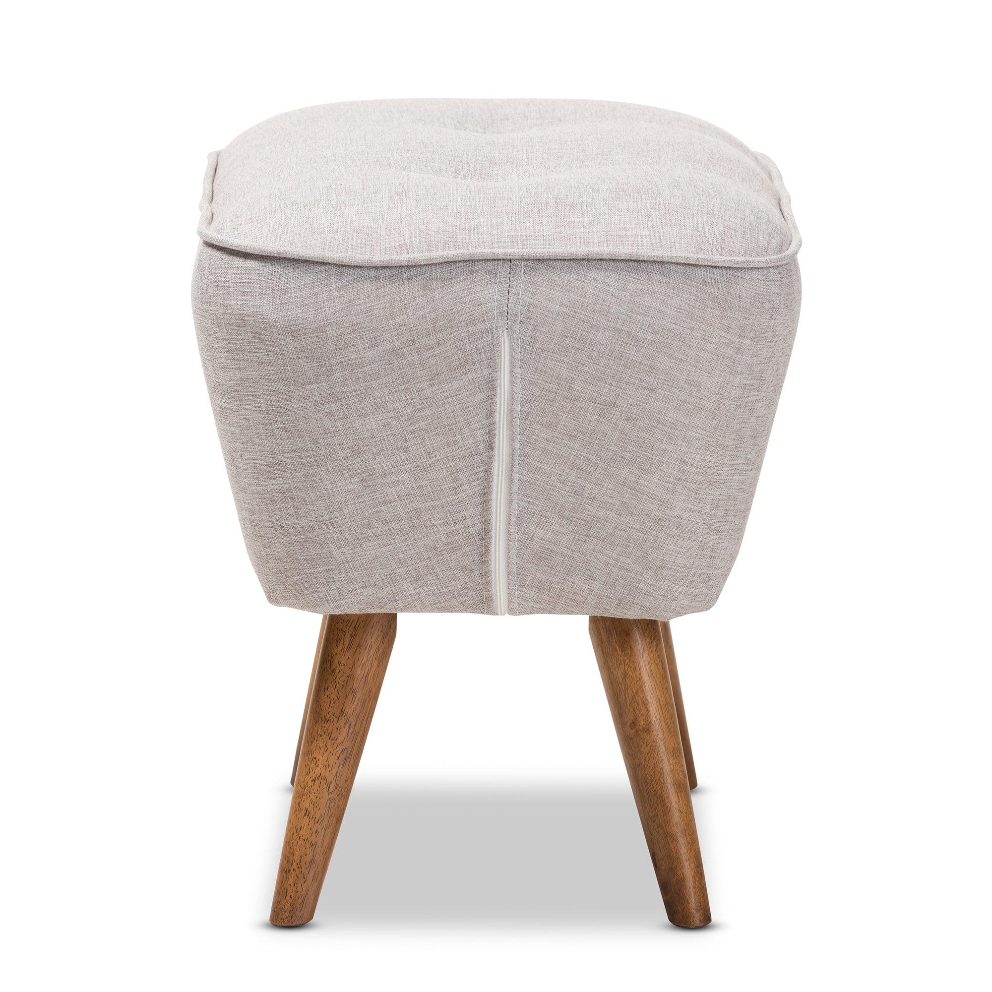 Petronelle Mid-Century Modern ish Fabric Upholstered Finished Wood Ottoman