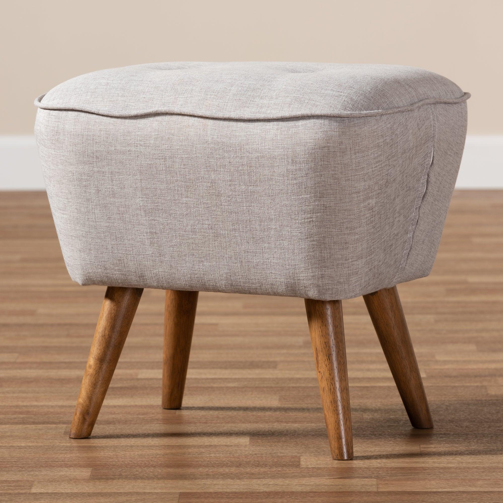 Petronelle Mid-Century Modern ish Fabric Upholstered Finished Wood Ottoman