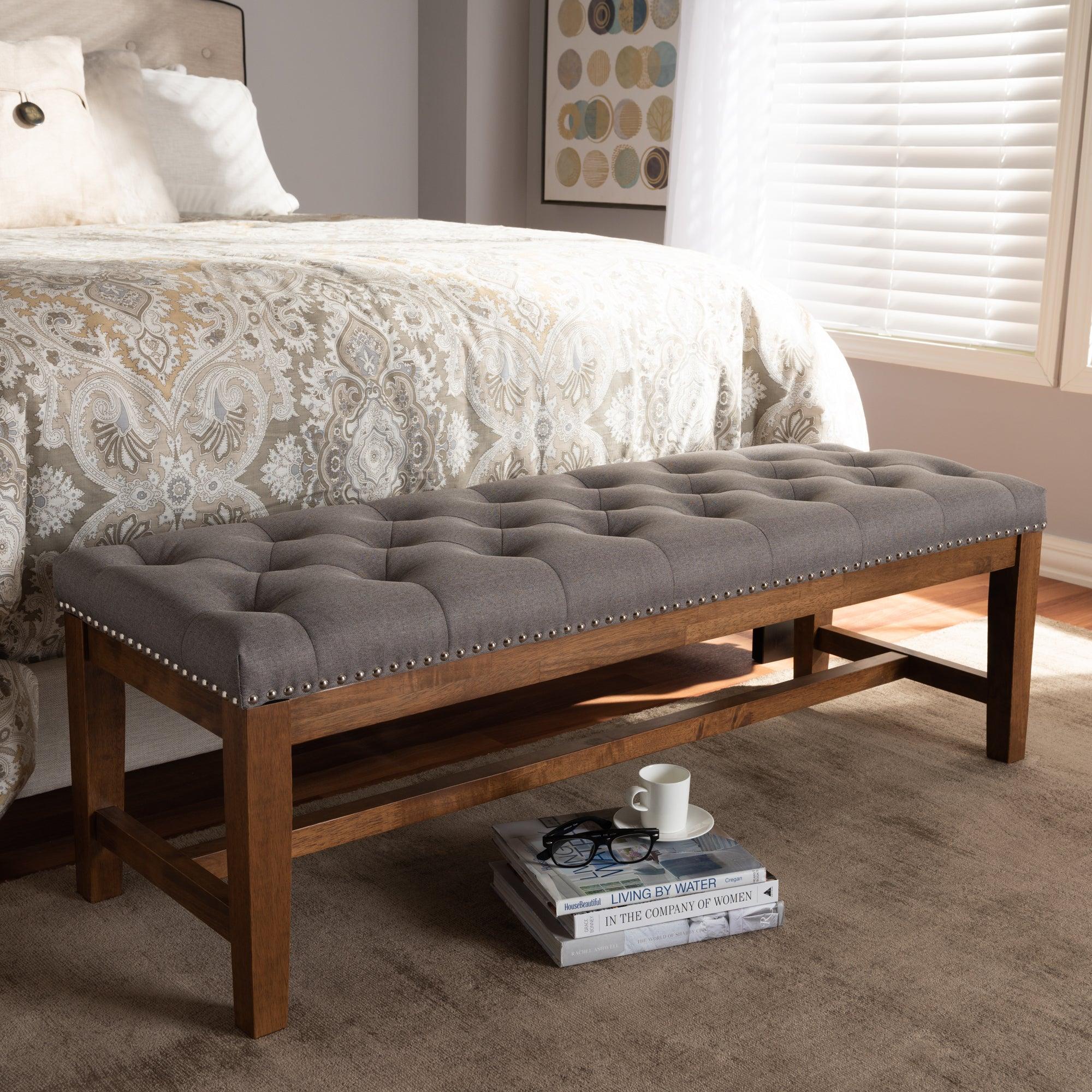 Ainsley Modern and Contemporary Fabric Upholstered Finished Solid Rubberwood Bench