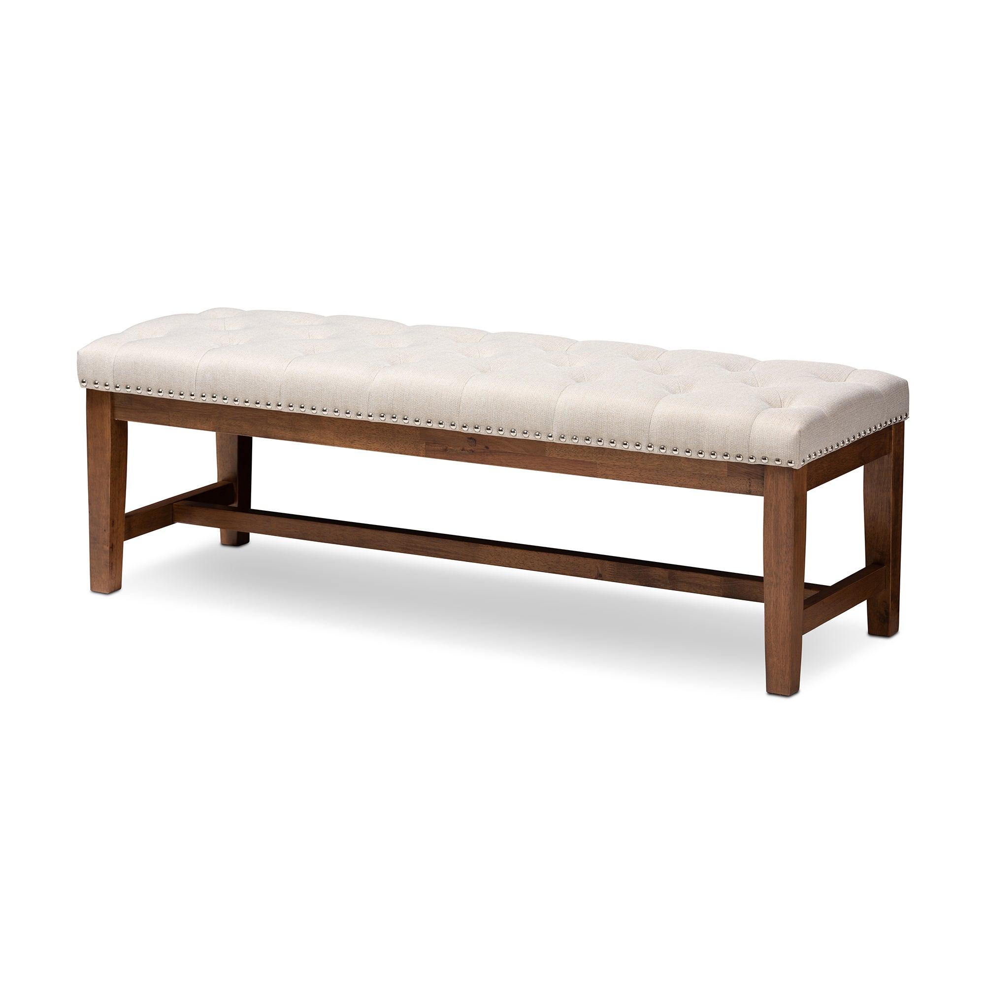 Ainsley Modern and Contemporary Light Fabric Upholstered Finished Solid Rubberwood Bench