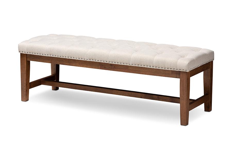 Ainsley Modern and Contemporary Light Fabric Upholstered Finished Solid Rubberwood Bench