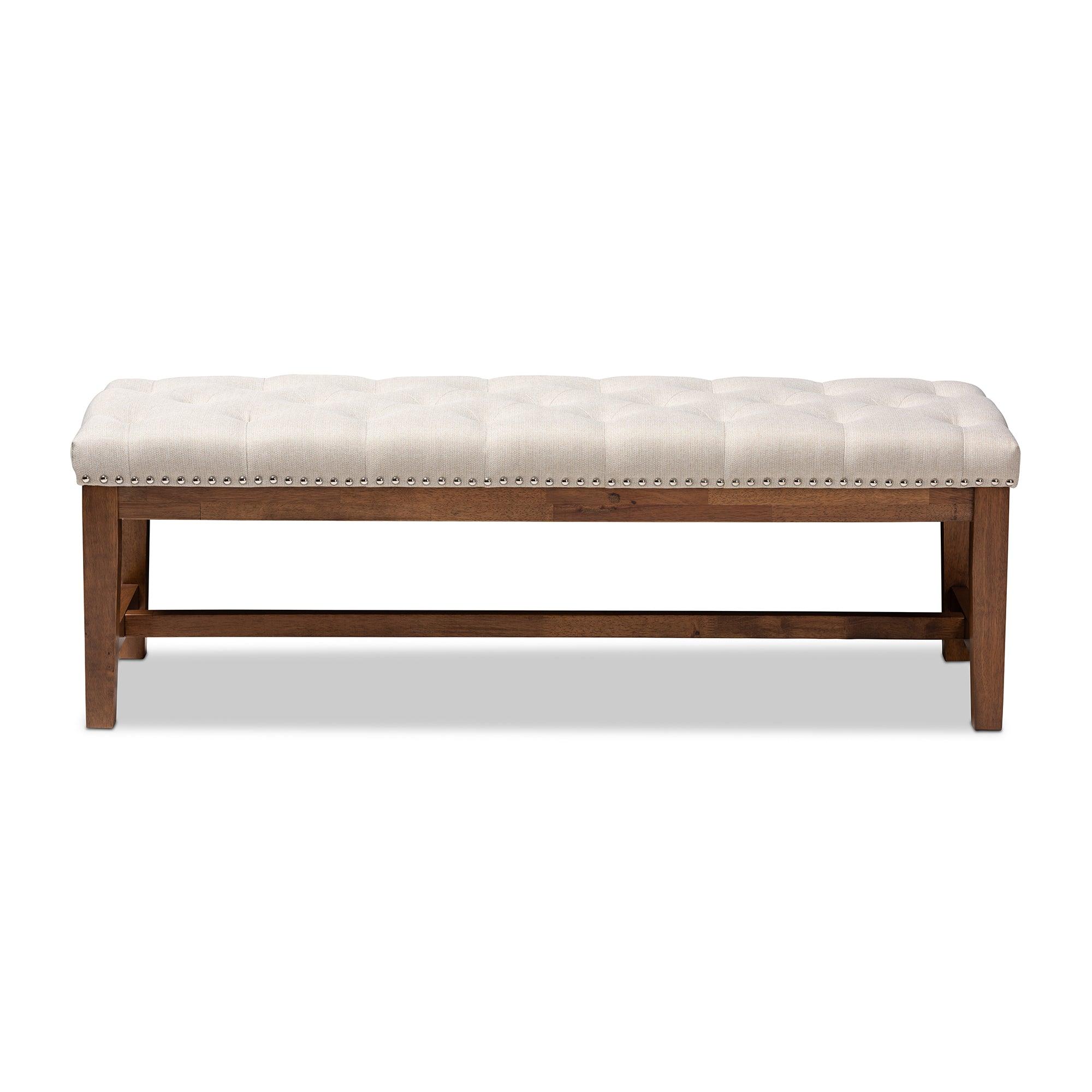 Ainsley Modern and Contemporary Light Fabric Upholstered Finished Solid Rubberwood Bench