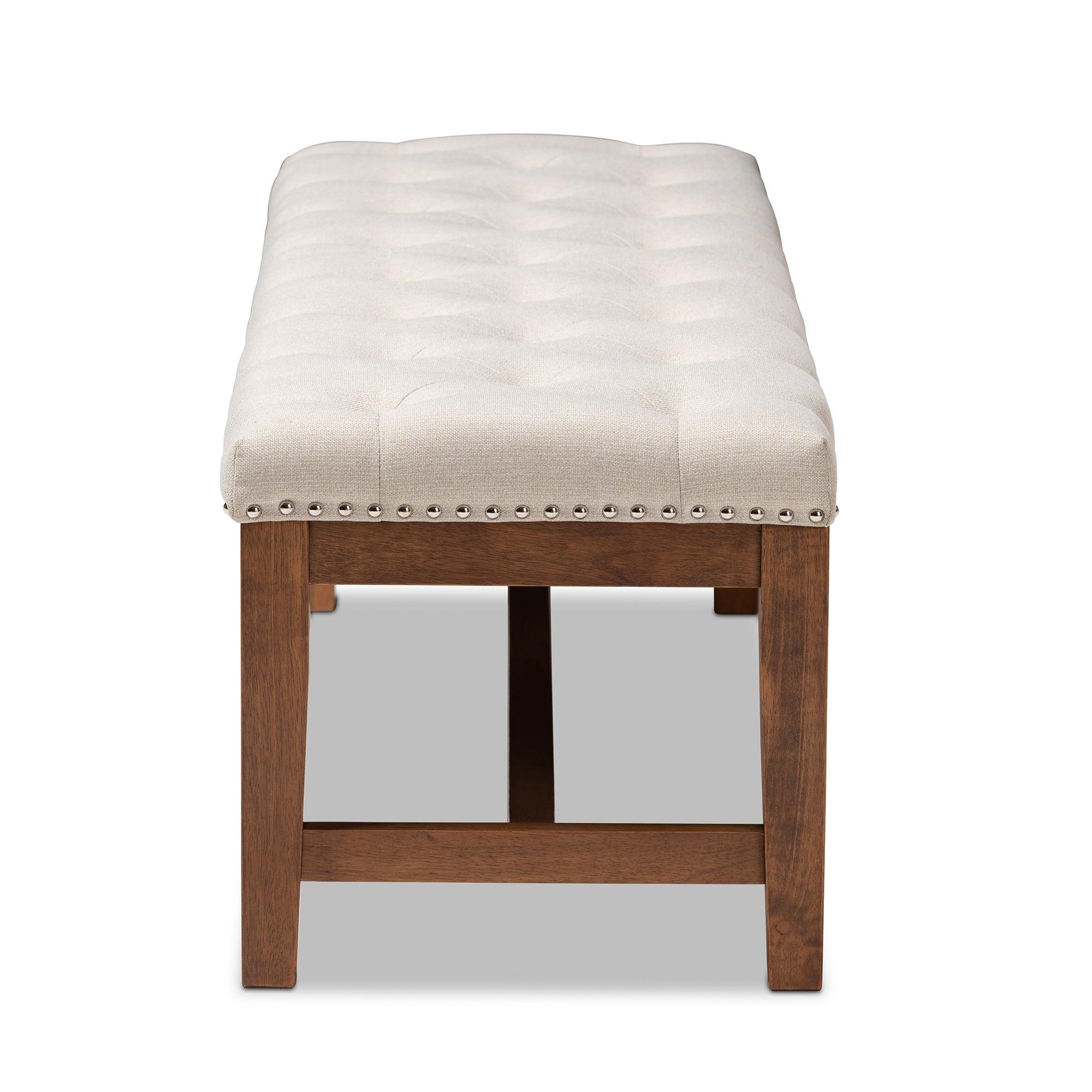 Ainsley Modern and Contemporary Light Fabric Upholstered Finished Solid Rubberwood Bench