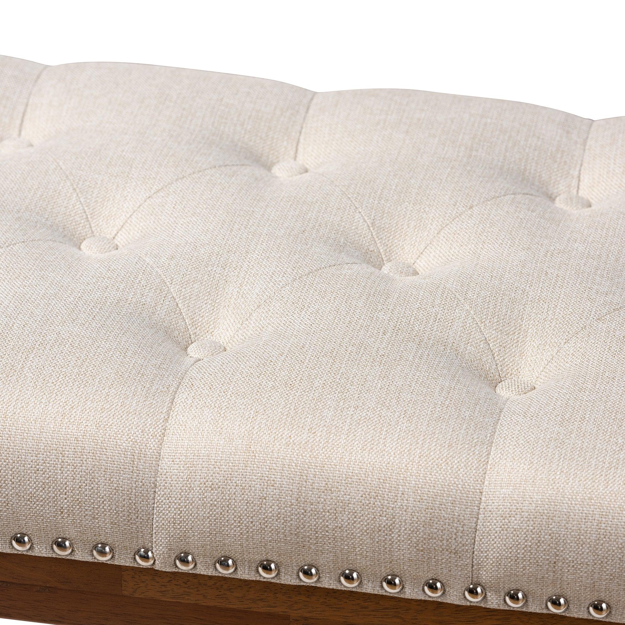 Ainsley Modern and Contemporary Light Fabric Upholstered Finished Solid Rubberwood Bench