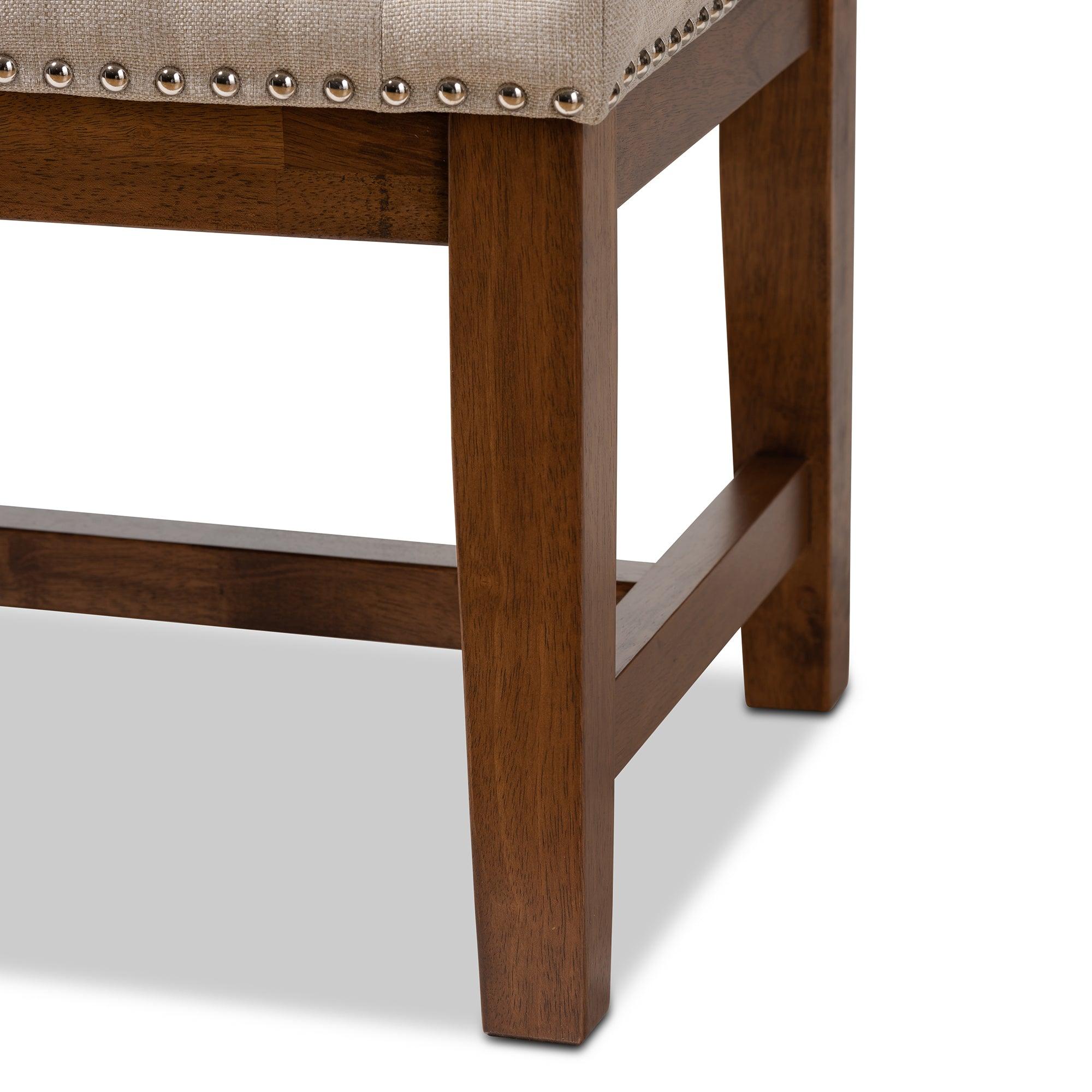 Ainsley Modern and Contemporary Light Fabric Upholstered Finished Solid Rubberwood Bench