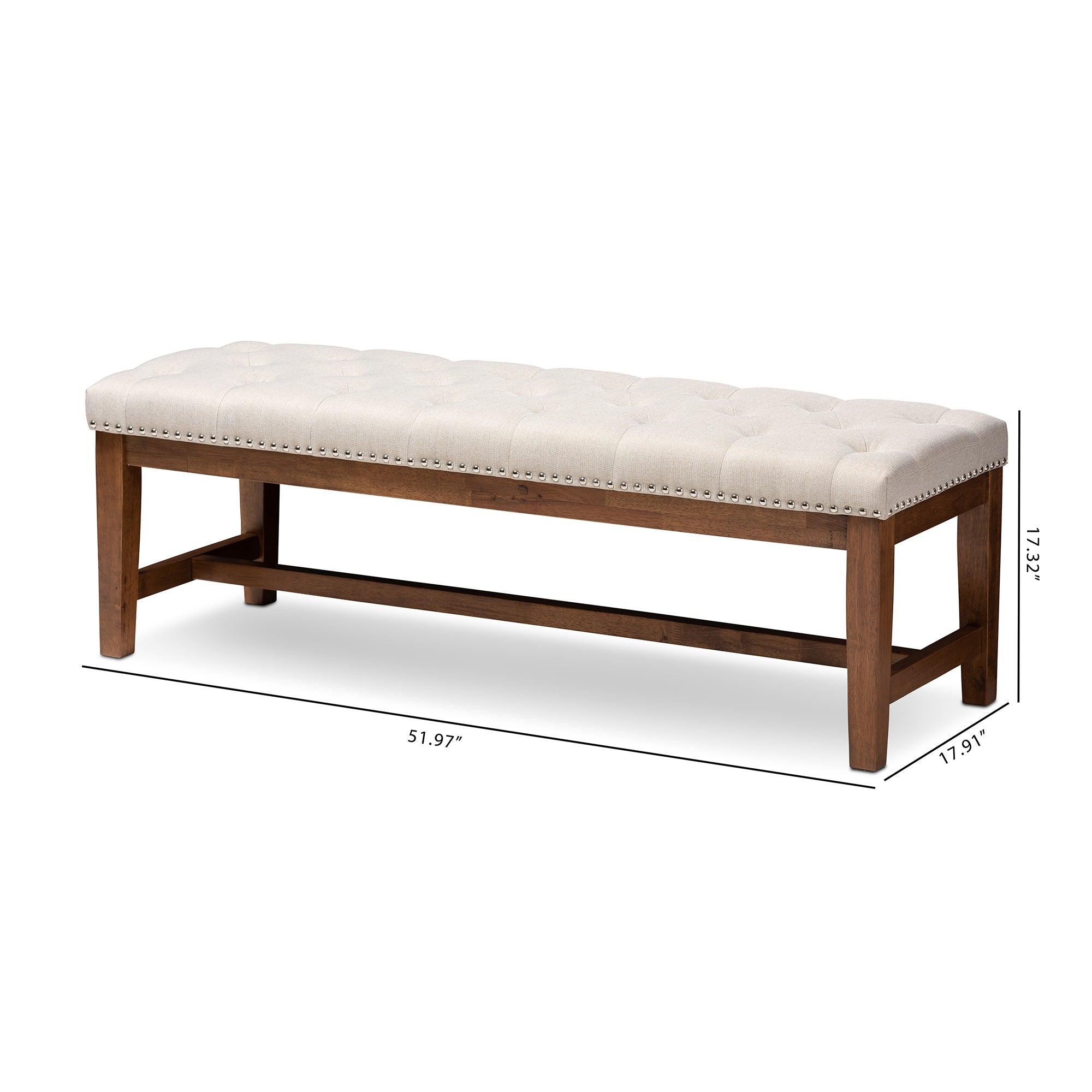 Ainsley Modern and Contemporary Light Fabric Upholstered Finished Solid Rubberwood Bench