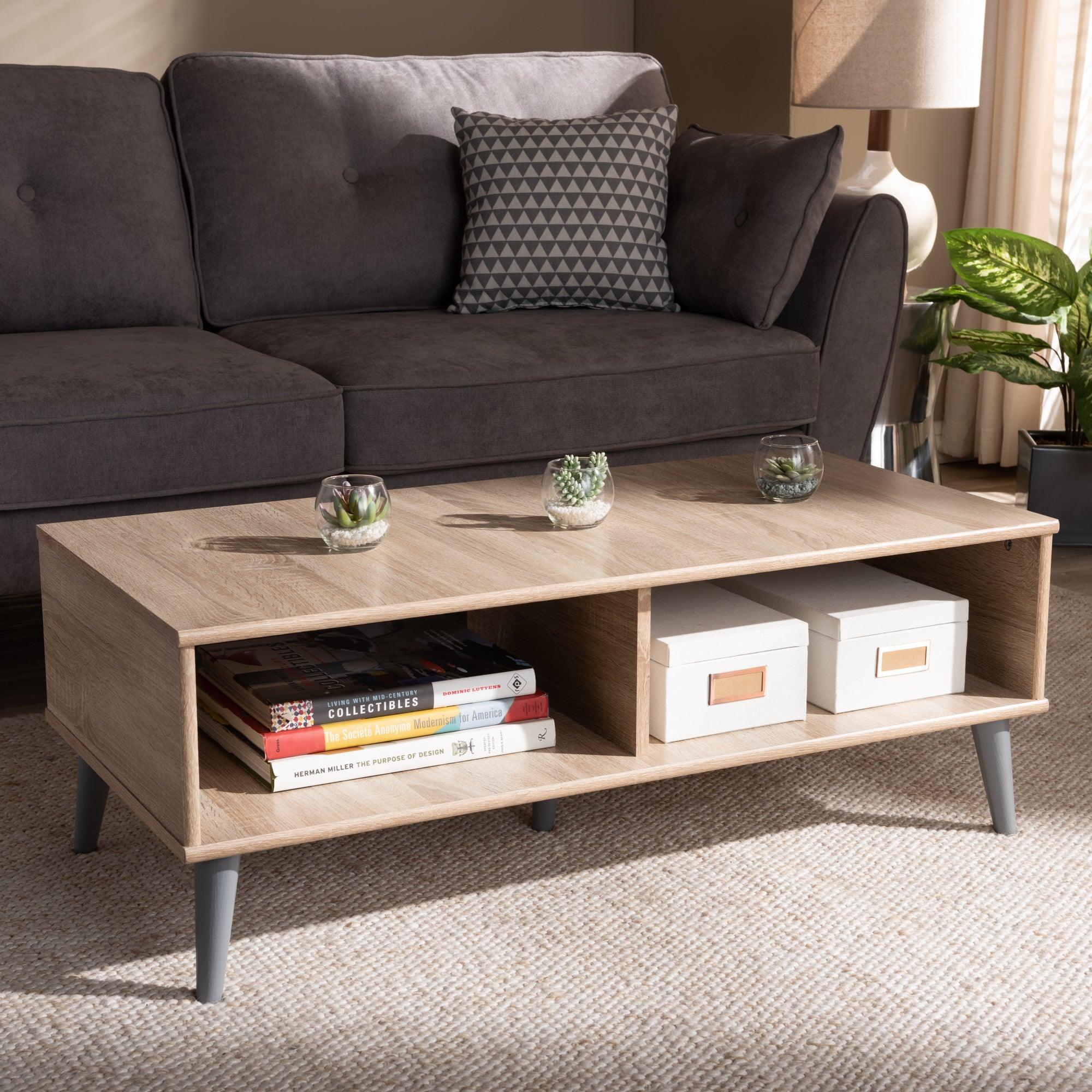 Pierre Mid-Century Modern and Light Finished Wood Coffee Table