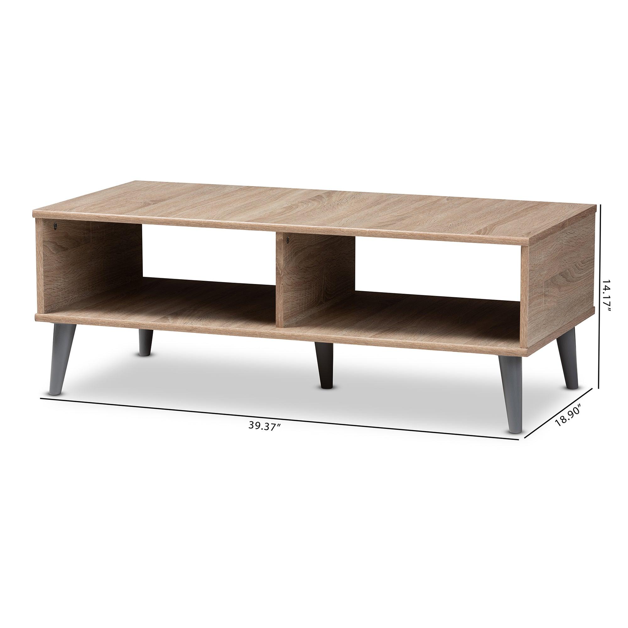 Pierre Mid-Century Modern and Light Finished Wood Coffee Table