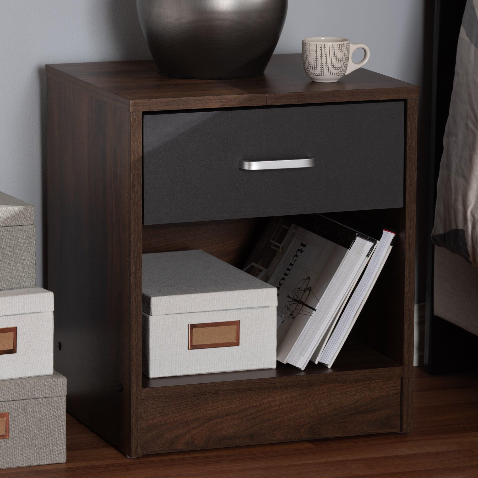 Hansel Modern and Contemporary 1-Drawer and Dark Finished Nightstand