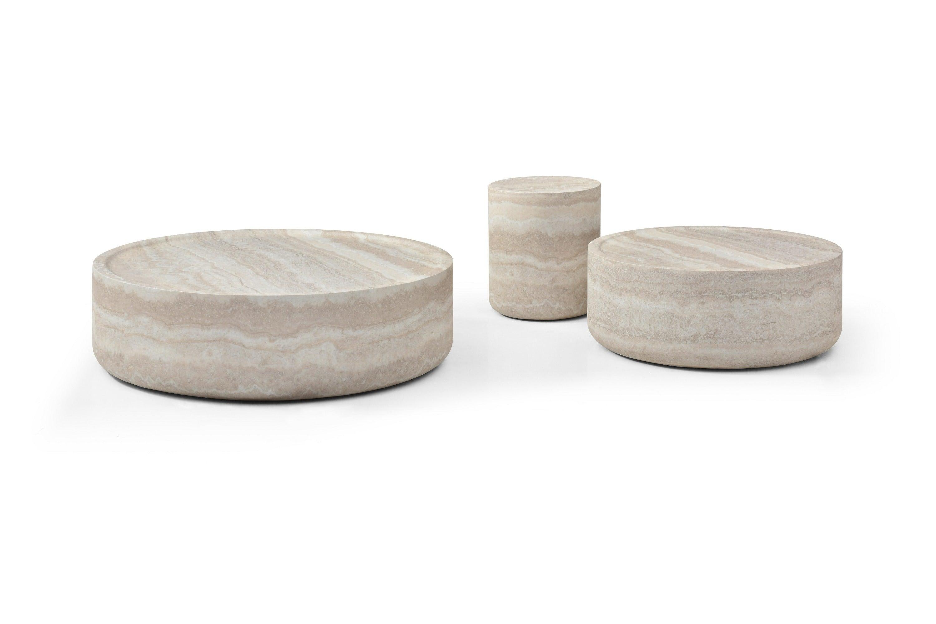 Modrest Benji Modern Faux Travertine Round Large Coffee Table