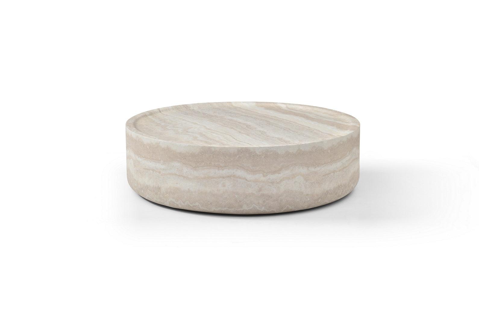 Modrest Benji Modern Faux Travertine Round Coffee Table Set