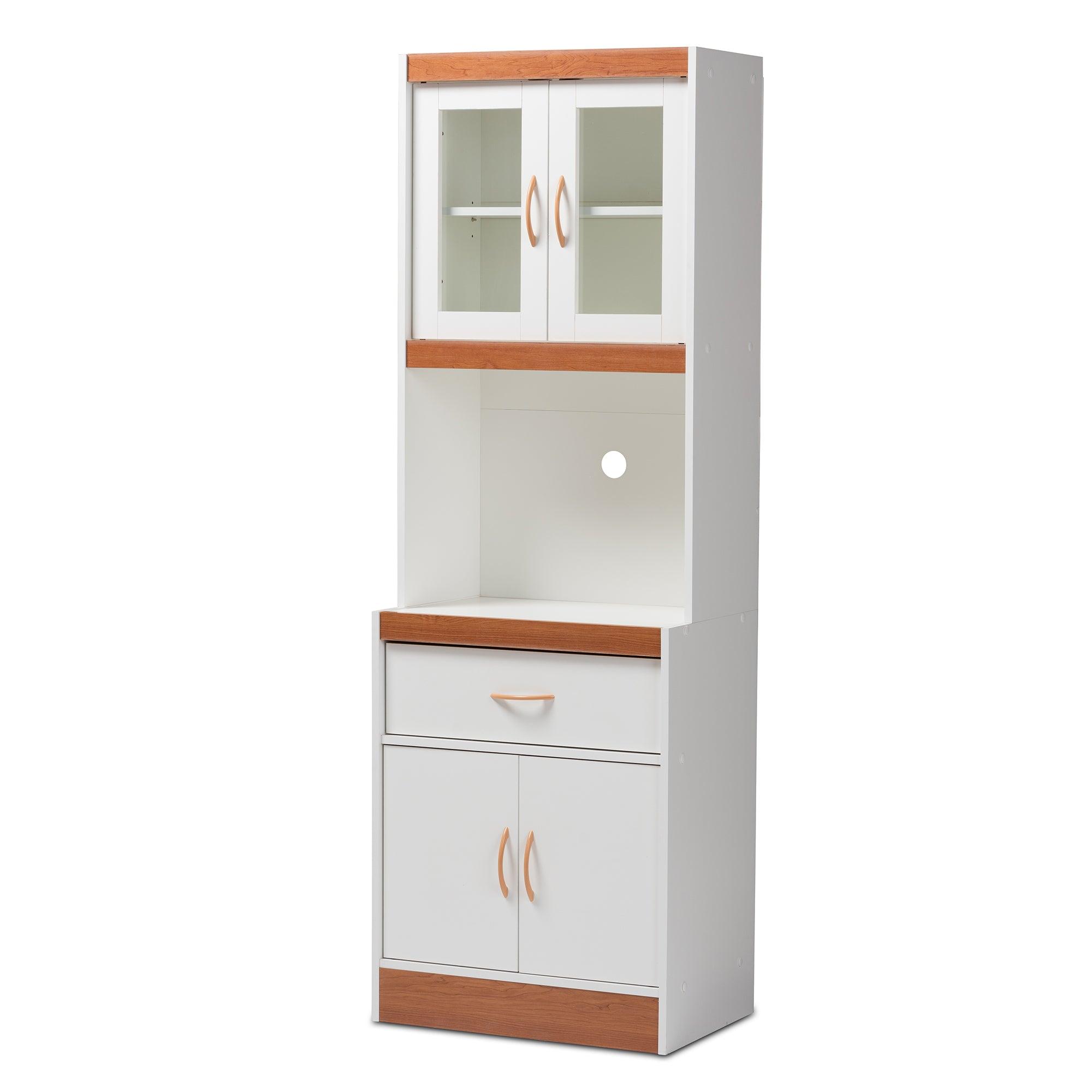 Laurana Modern and Contemporary and Cherry Finished Kitchen Cabinet and Hutch