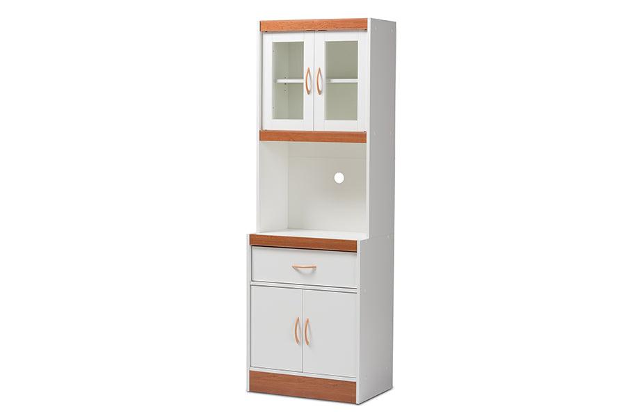 Laurana Modern and Contemporary and Cherry Finished Kitchen Cabinet and Hutch