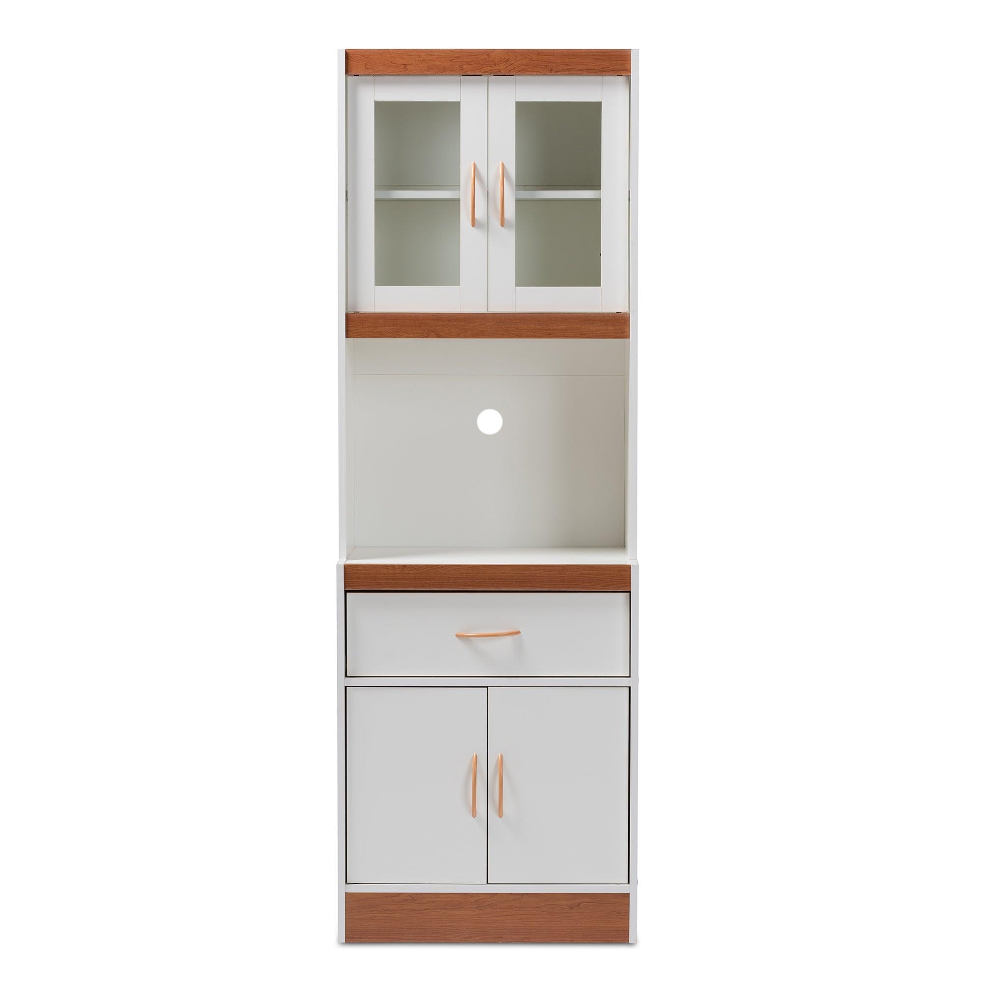 Laurana Modern and Contemporary and Cherry Finished Kitchen Cabinet and Hutch