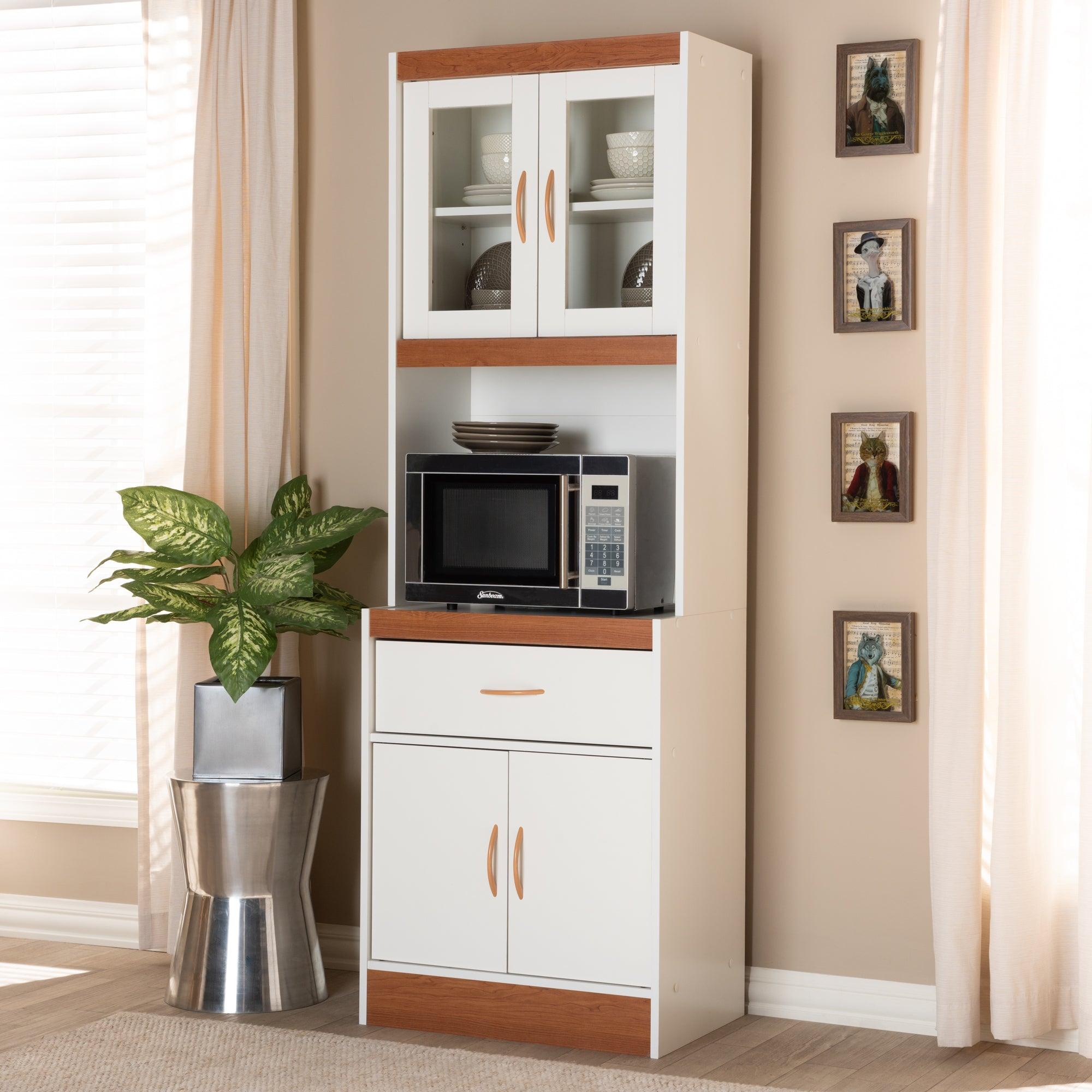 Laurana Modern and Contemporary and Cherry Finished Kitchen Cabinet and Hutch