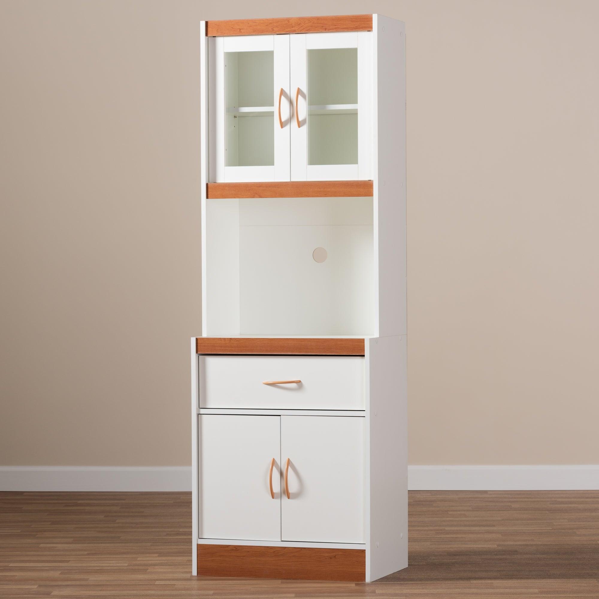 Laurana Modern and Contemporary and Cherry Finished Kitchen Cabinet and Hutch