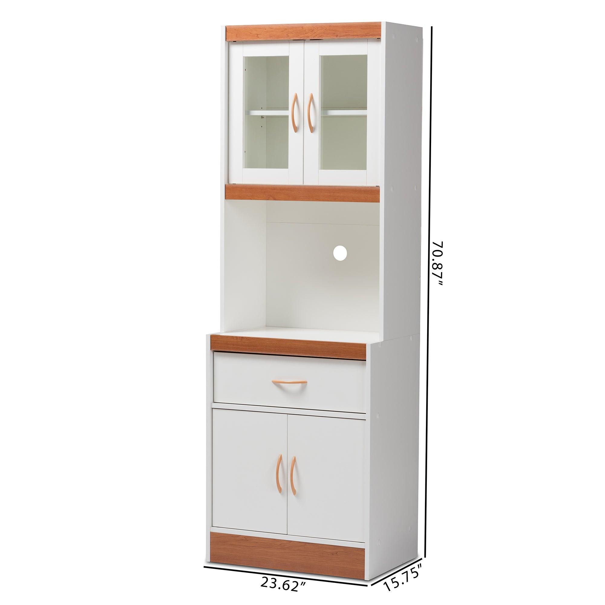 Laurana Modern and Contemporary and Cherry Finished Kitchen Cabinet and Hutch