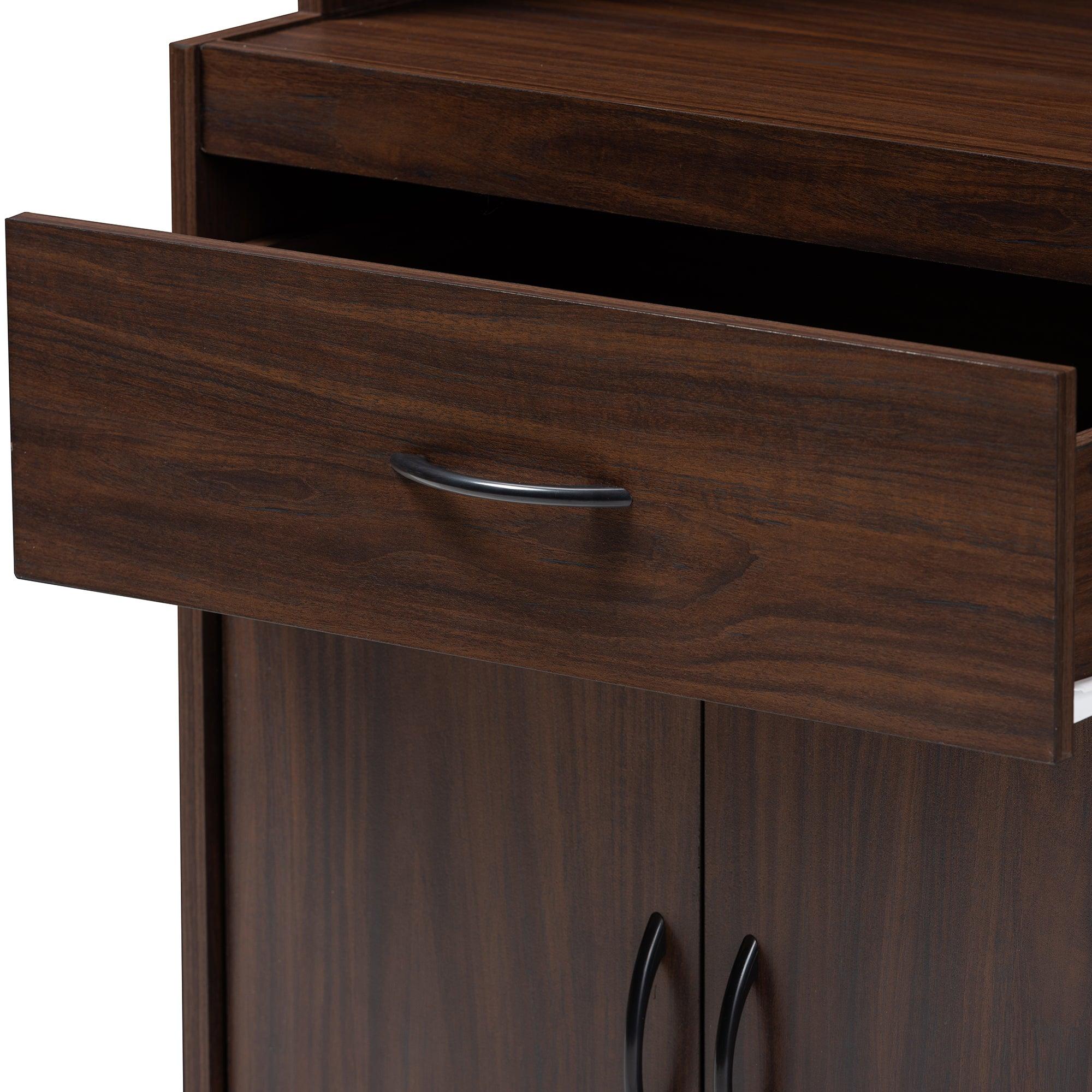 Laurana Modern and Contemporary Dark Finished Kitchen Cabinet and Hutch