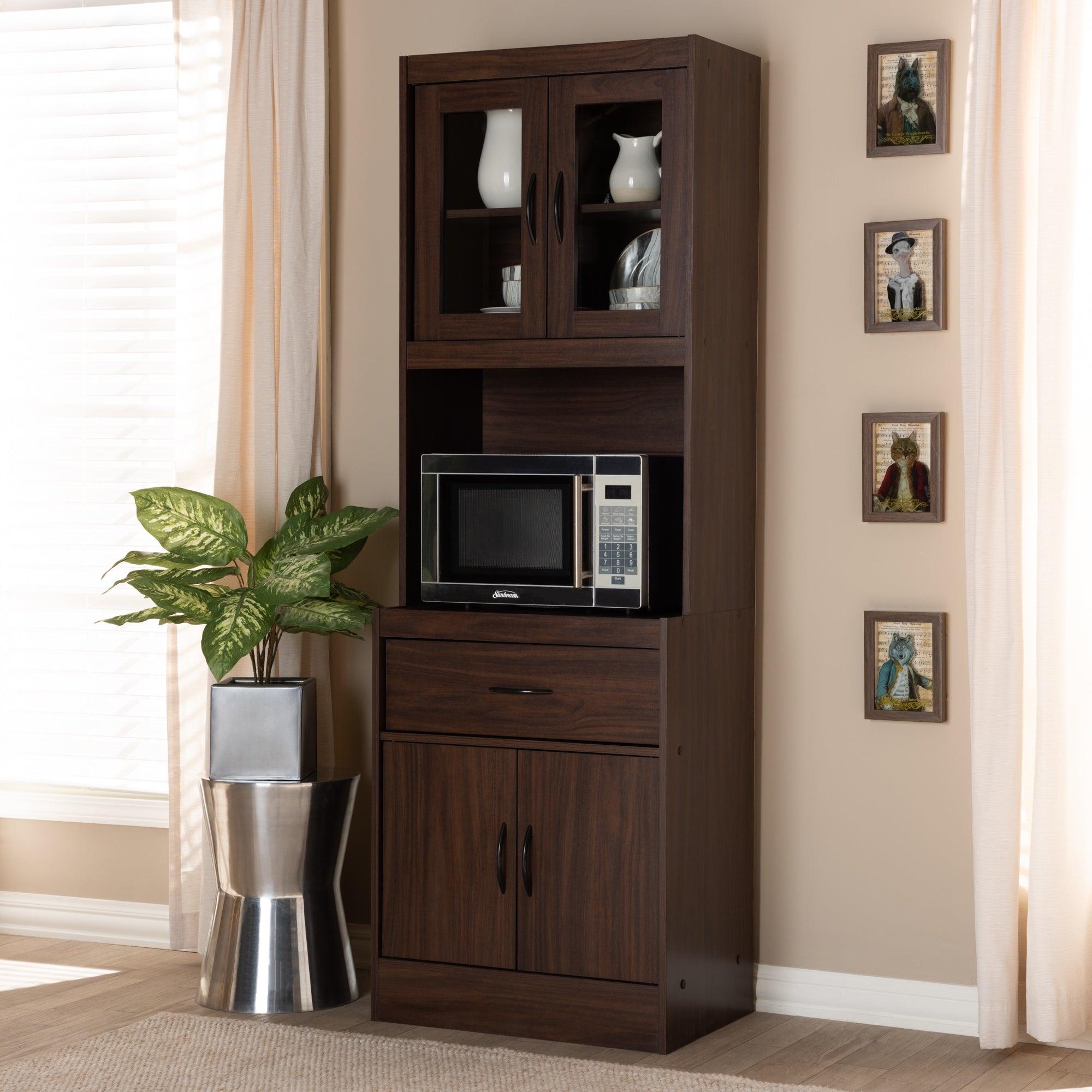 Laurana Modern and Contemporary Dark Finished Kitchen Cabinet and Hutch