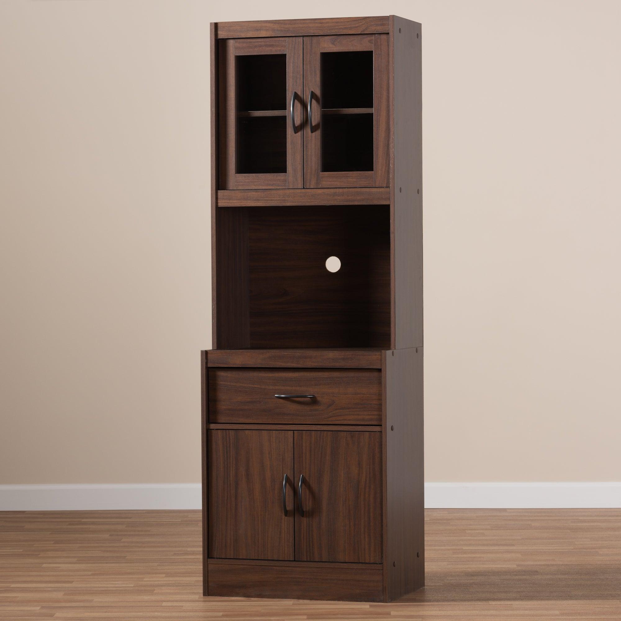 Laurana Modern and Contemporary Dark Finished Kitchen Cabinet and Hutch