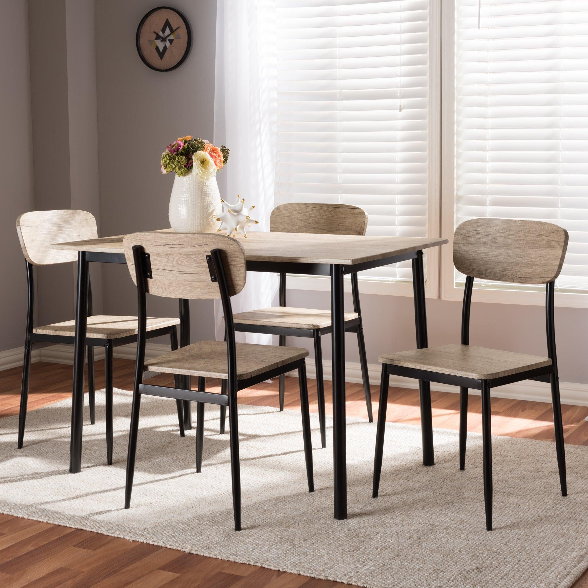 Honore Mid-Century Modern Light Wood Finished Matte Frame 5-Piece Dining Set