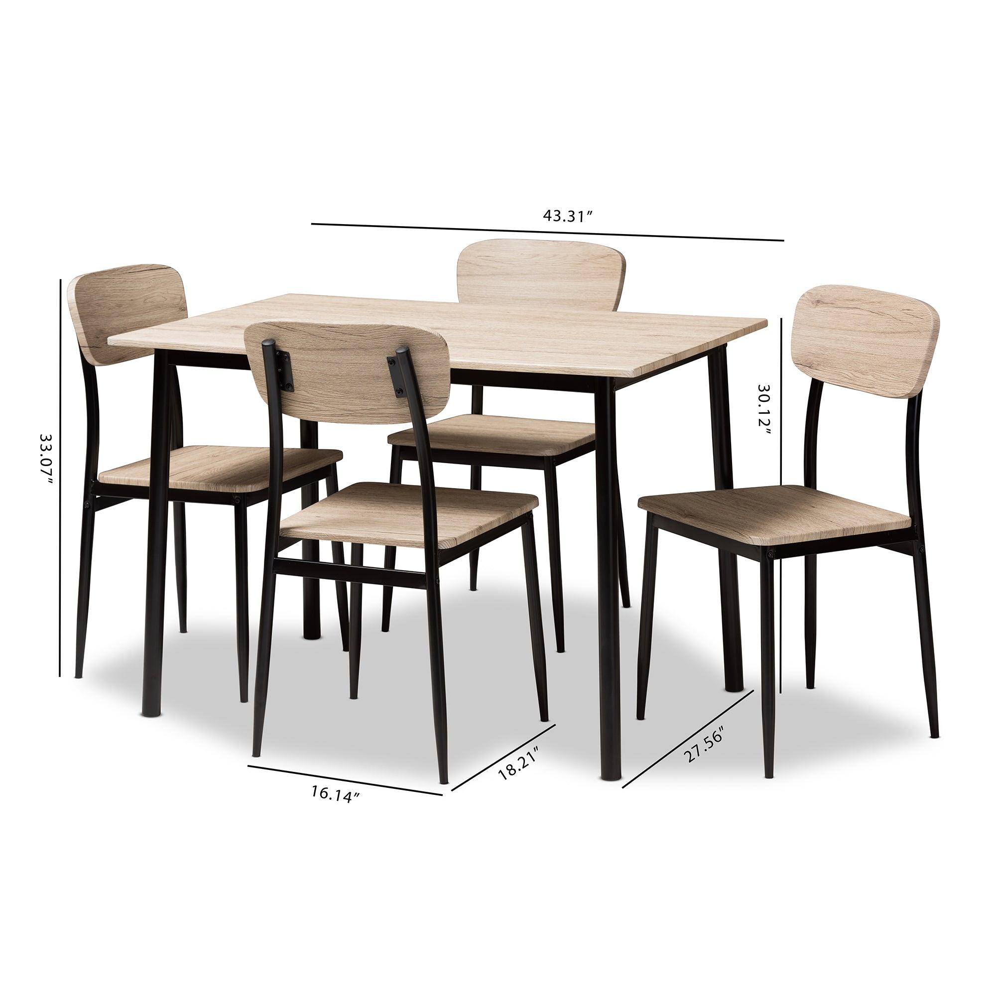 Honore Mid-Century Modern Light Wood Finished Matte Frame 5-Piece Dining Set